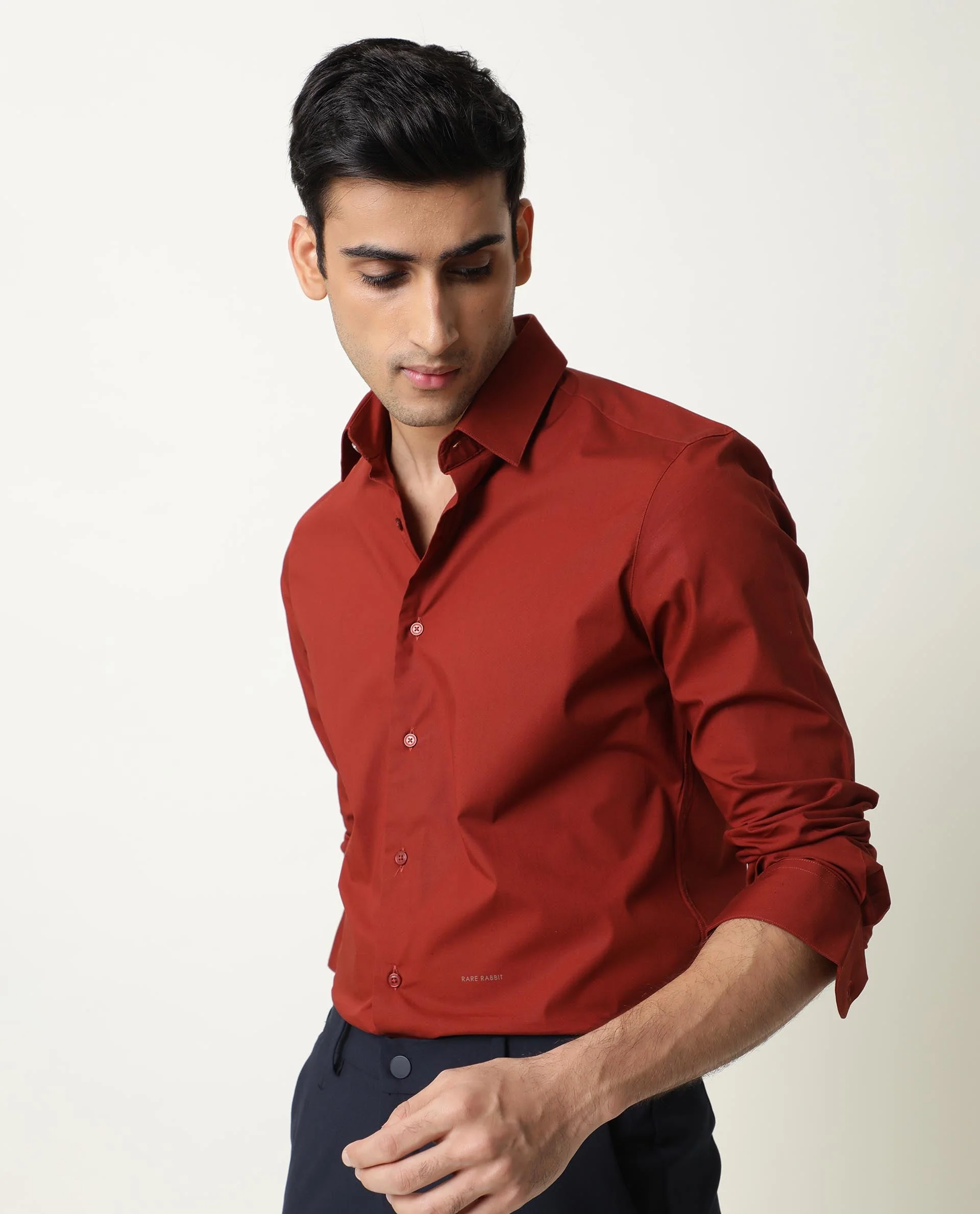 Rare Rabbit Men's Neutrons Rust Cotton Regular Fit Full Sleeve Spread Collar Shirt - Image 2