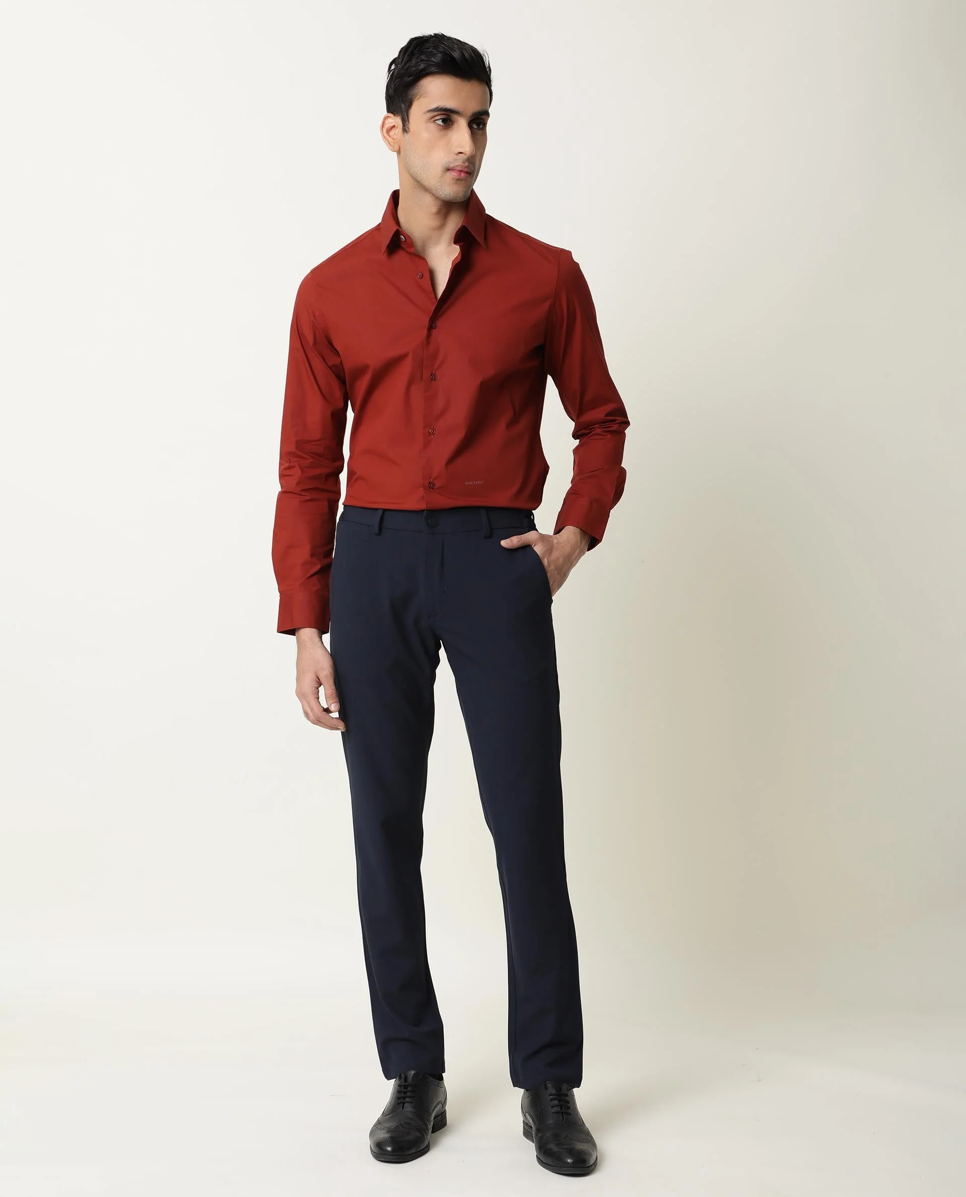 Rare Rabbit Men's Neutrons Rust Cotton Regular Fit Full Sleeve Spread Collar Shirt - Image 3