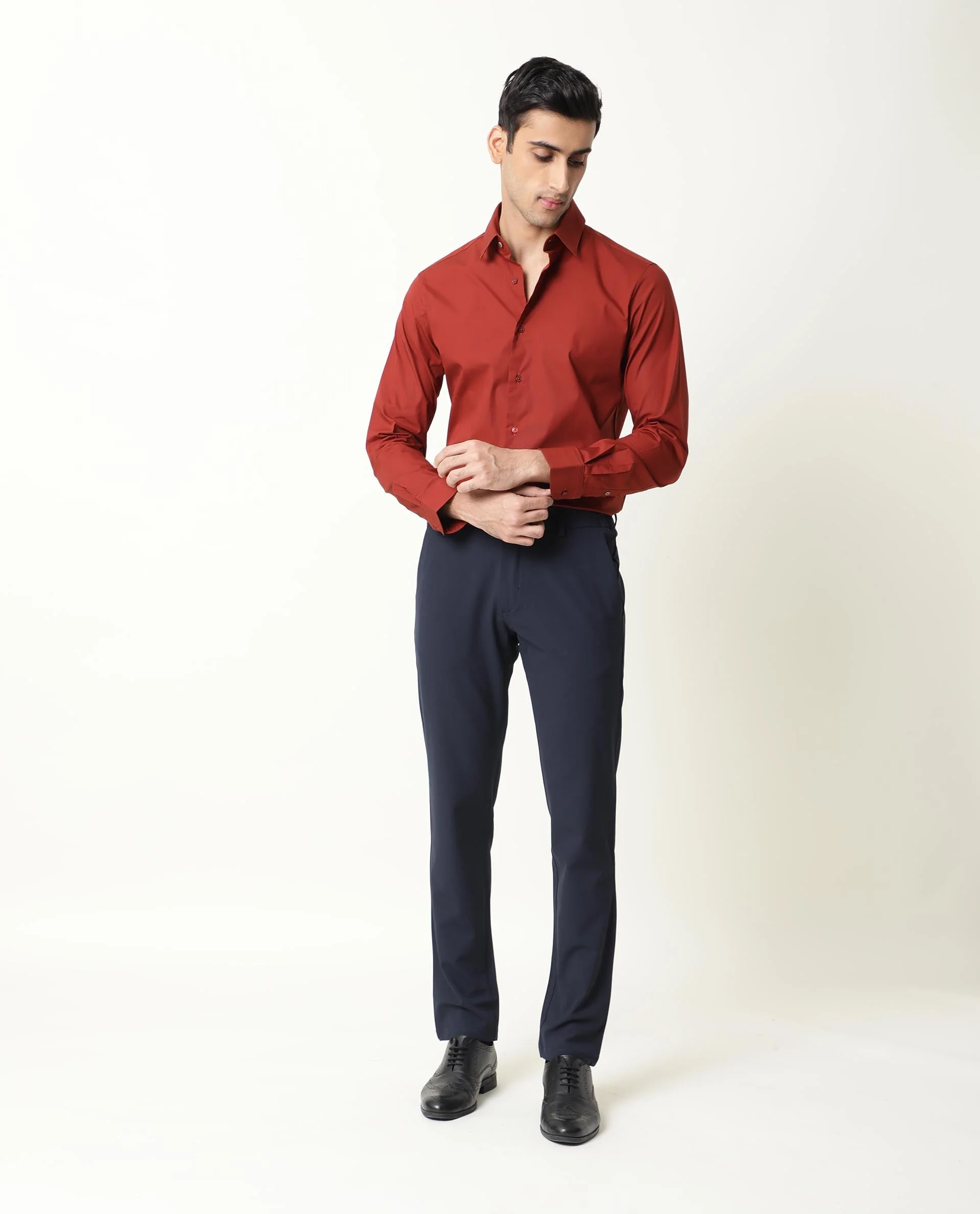 Rare Rabbit Men's Neutrons Rust Cotton Regular Fit Full Sleeve Spread Collar Shirt - Image 4