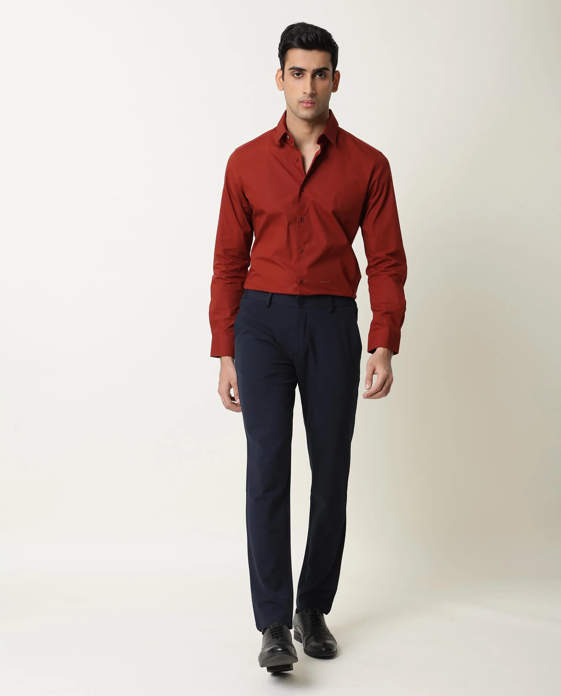 Rare Rabbit Men's Neutrons Rust Cotton Regular Fit Full Sleeve Spread Collar Shirt - Image 5