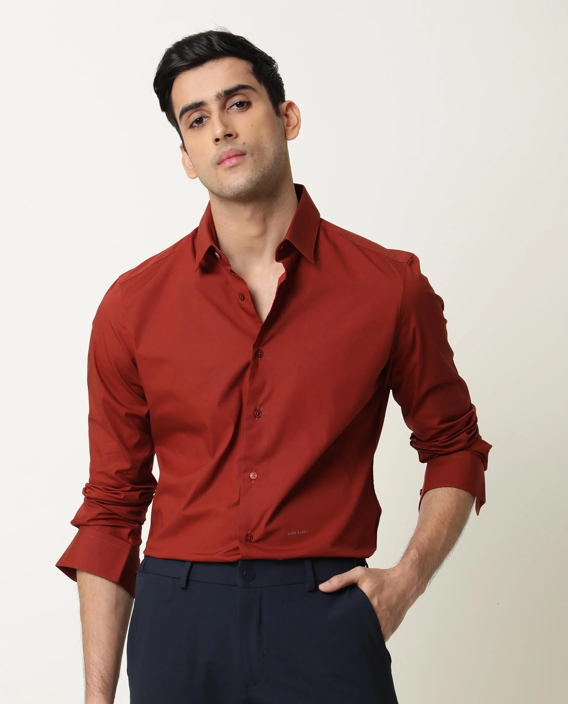 Rare Rabbit Men's Neutrons Rust Cotton Regular Fit Full Sleeve Spread Collar Shirt - Image 6