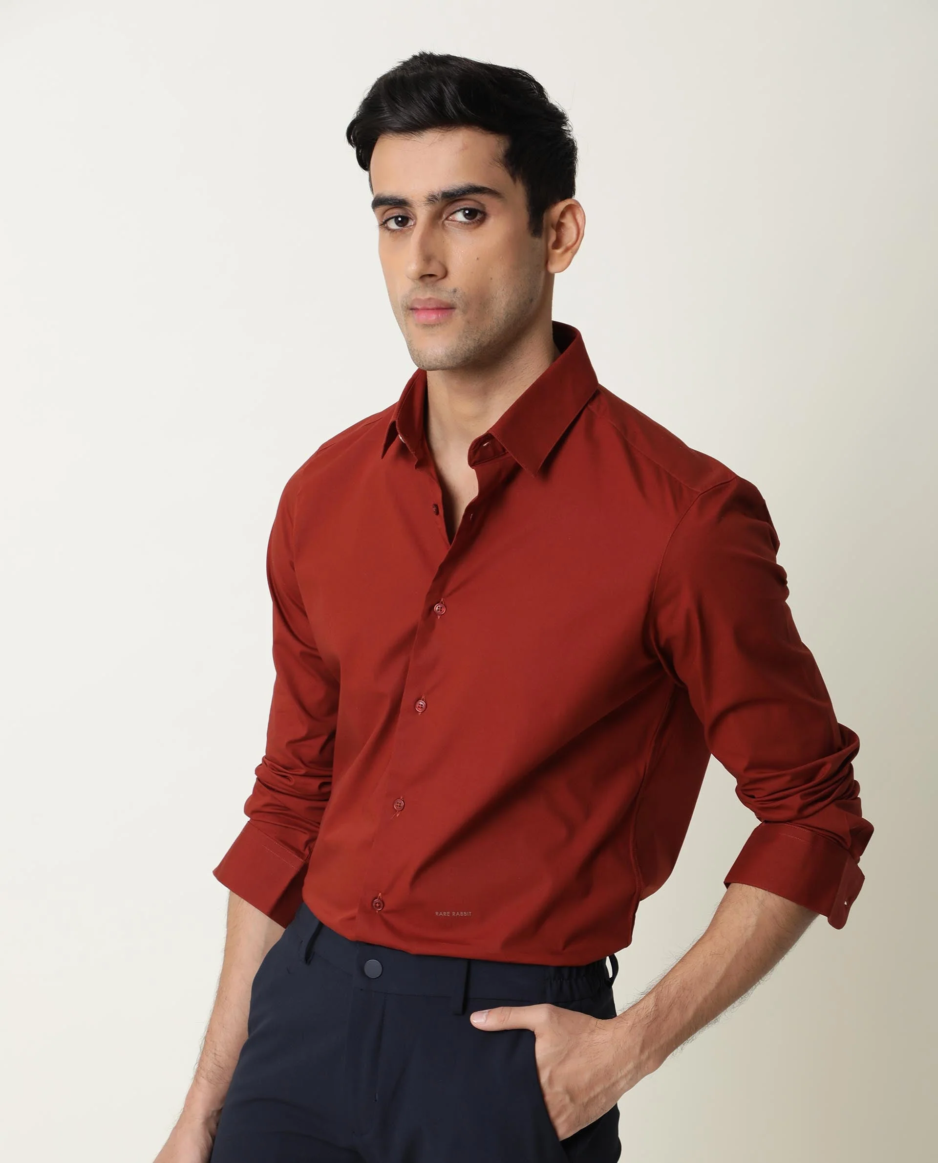 Rare Rabbit Men's Neutrons Rust Cotton Regular Fit Full Sleeve Spread Collar Shirt - Image 7