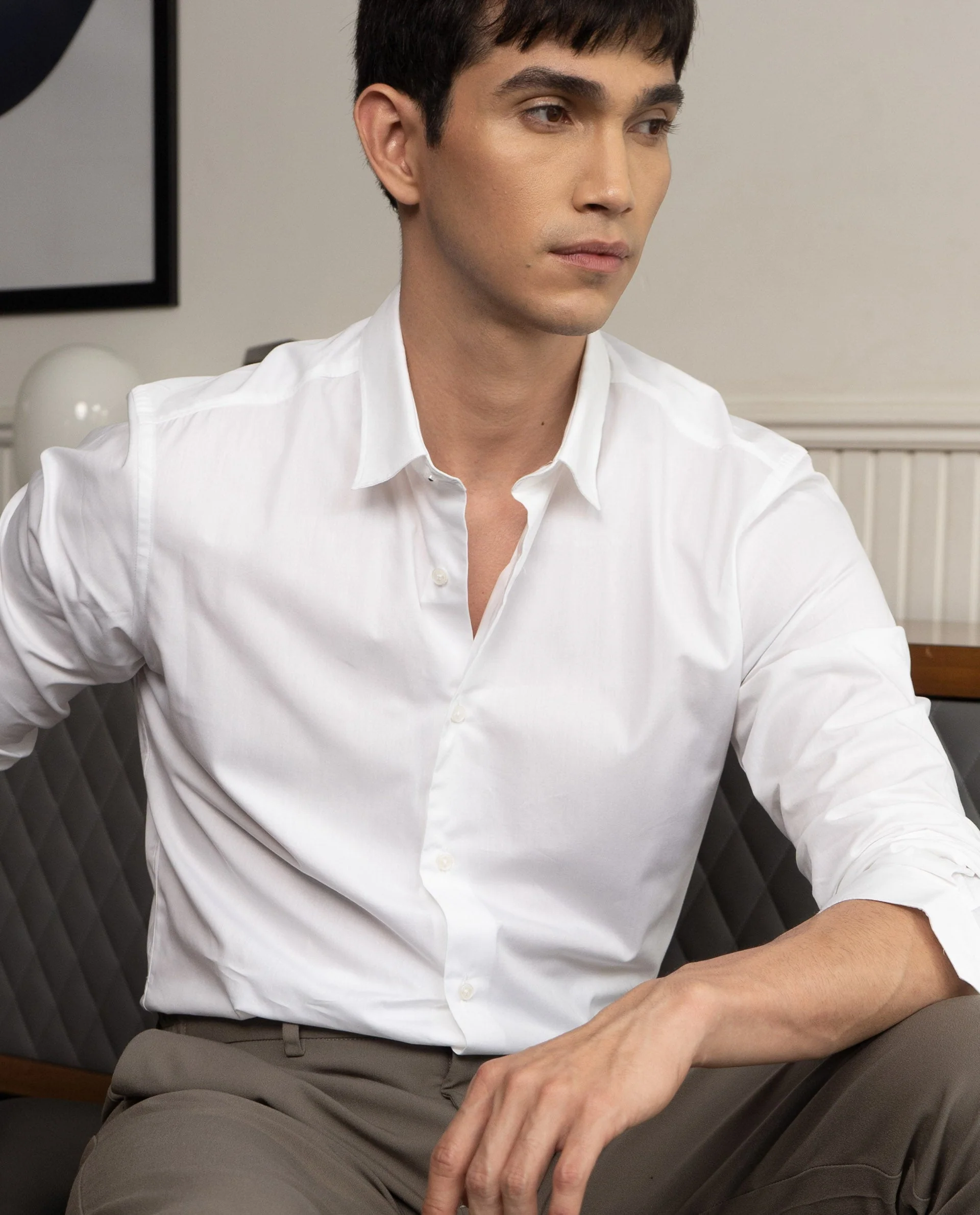 Rare Rabbit Men's Neutrons White Cotton Plain Regular Fit Full Sleeve Collared Shirt - Image 6