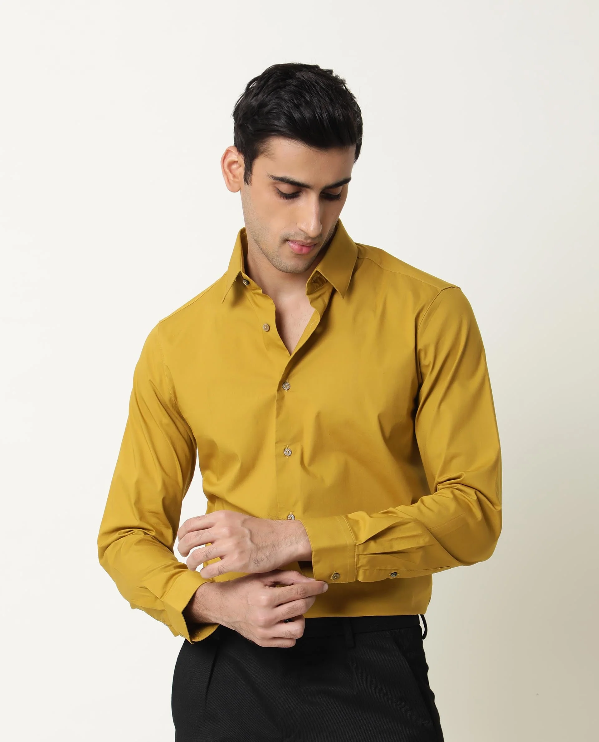 Rare Rabbit Men's Neutrons Yellow Cotton Regular Fit Full Sleeve Spread Collar Shirt - Image 2