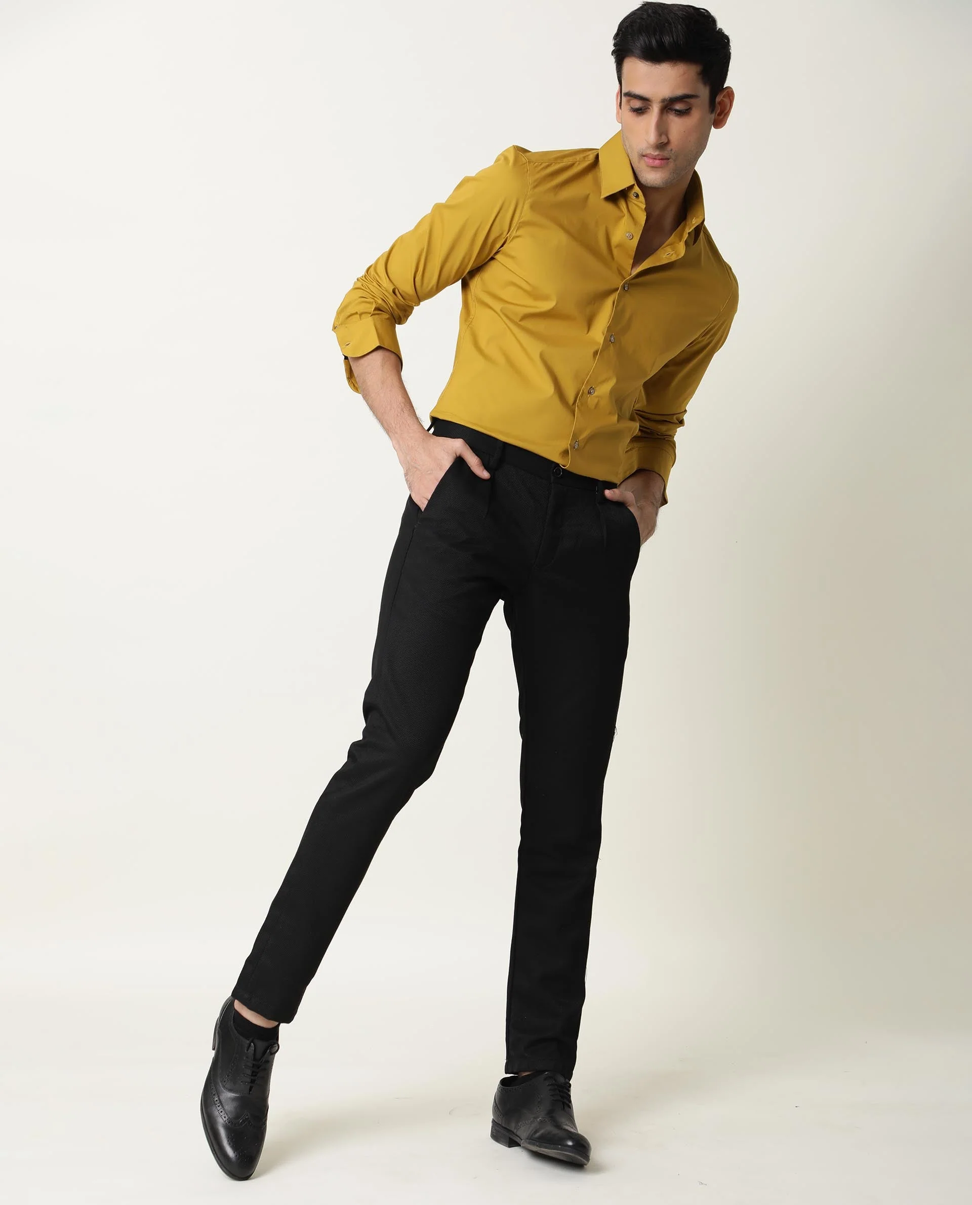 Rare Rabbit Men's Neutrons Yellow Cotton Regular Fit Full Sleeve Spread Collar Shirt - Image 4