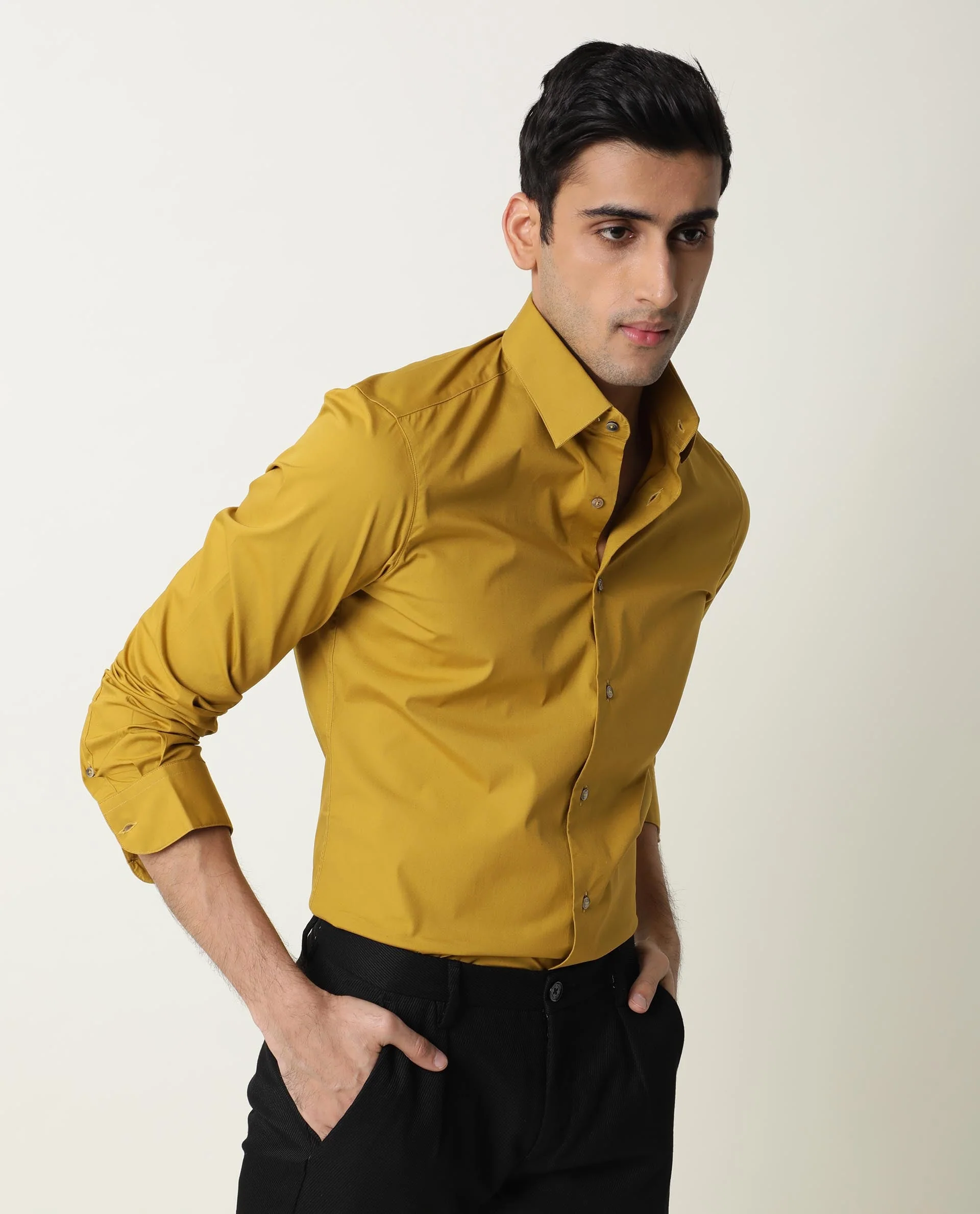 Rare Rabbit Men's Neutrons Yellow Cotton Regular Fit Full Sleeve Spread Collar Shirt - Image 5