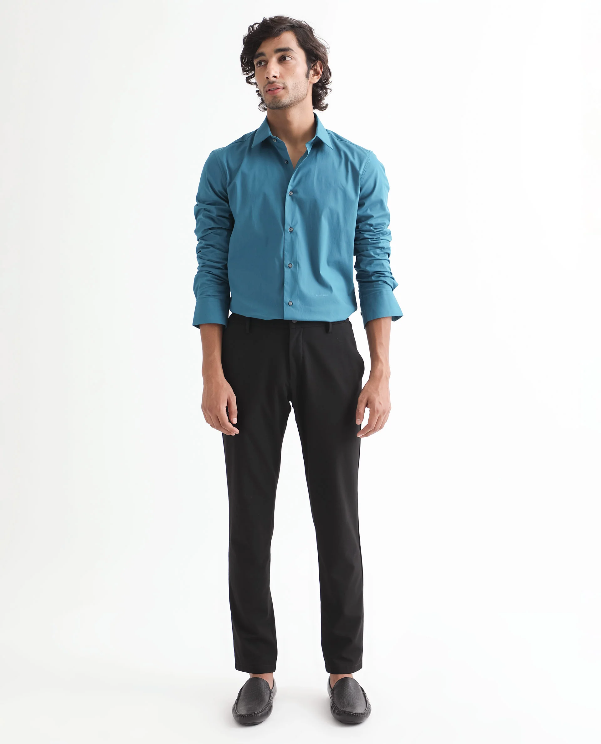 Rare Rabbit Men's Neutronss Petrol Cotton Plain Tailored Fit Full Sleeve Collared Shirt - Image 6