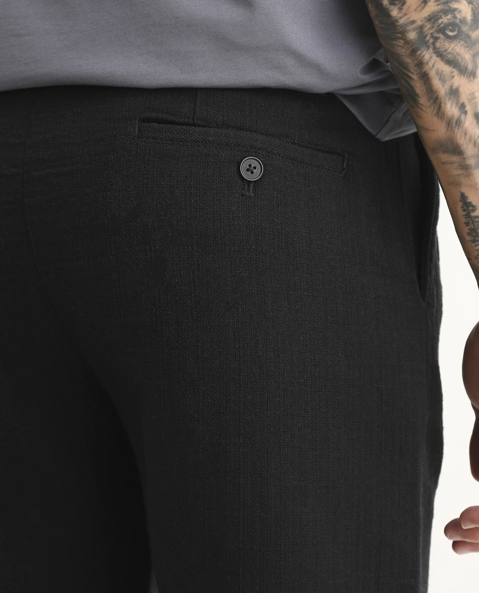 Rare Rabbit Men's Neux Black Cotton Fabric Regular Fit Textured Trouser - Image 3
