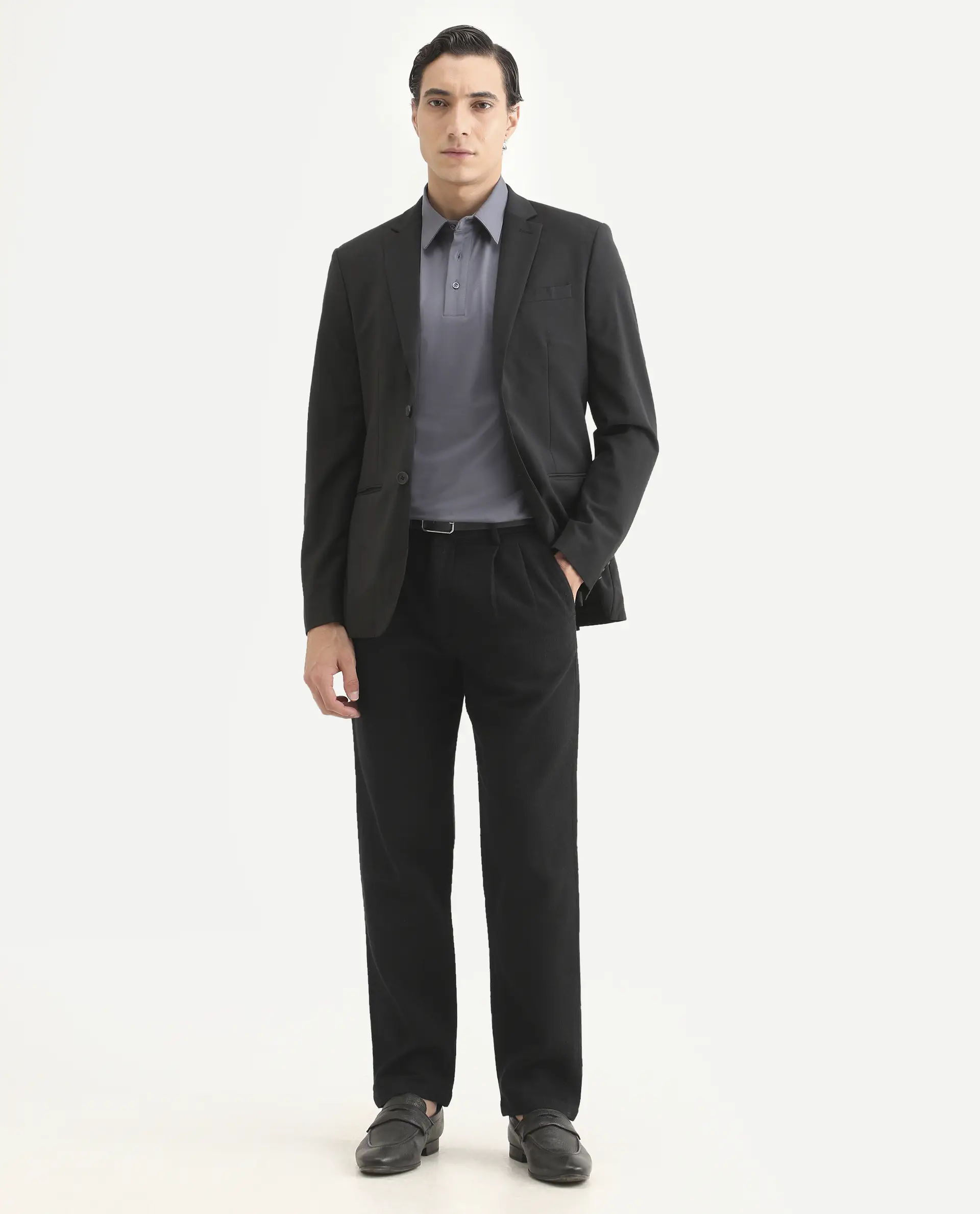 Rare Rabbit Men's Neux Black Cotton Fabric Regular Fit Textured Trouser - Image 4