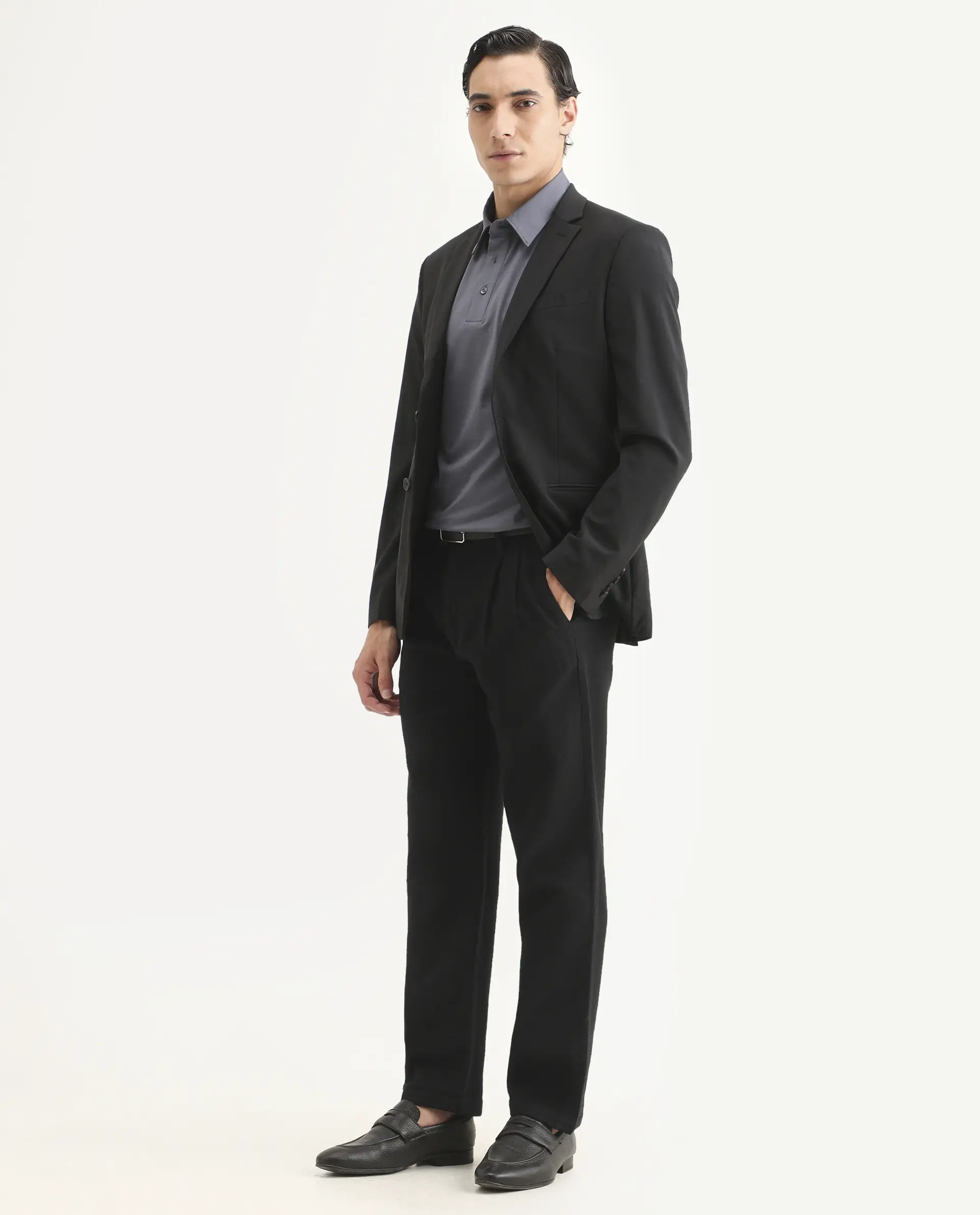 Rare Rabbit Men's Neux Black Cotton Fabric Regular Fit Textured Trouser - Image 5