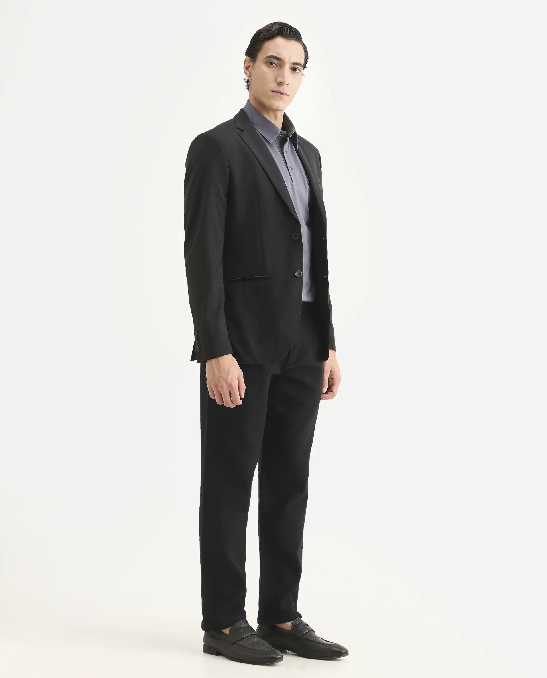 Rare Rabbit Men's Neux Black Cotton Fabric Regular Fit Textured Trouser - Image 6