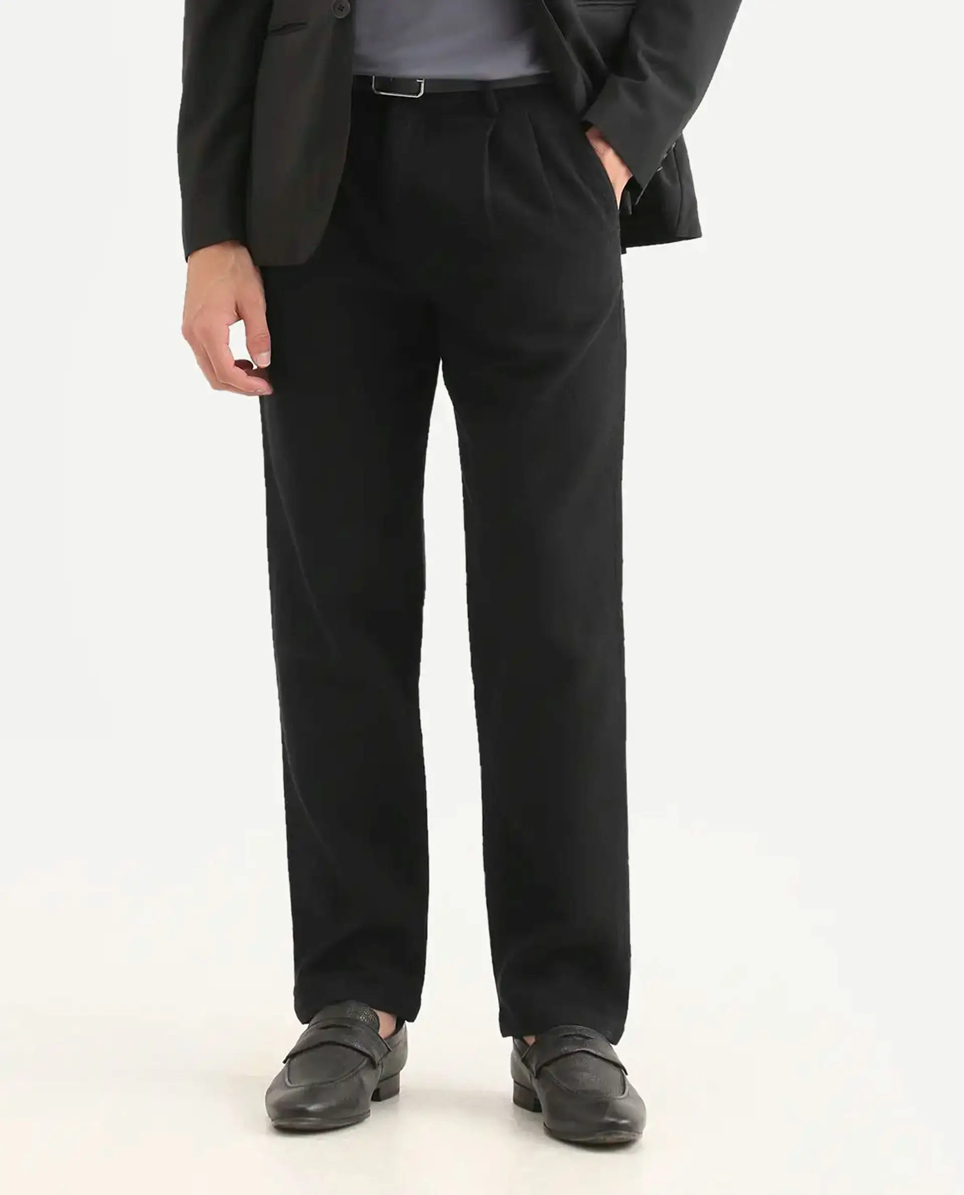 Rare Rabbit Men's Neux Black Cotton Fabric Regular Fit Textured Trouser - Image 8
