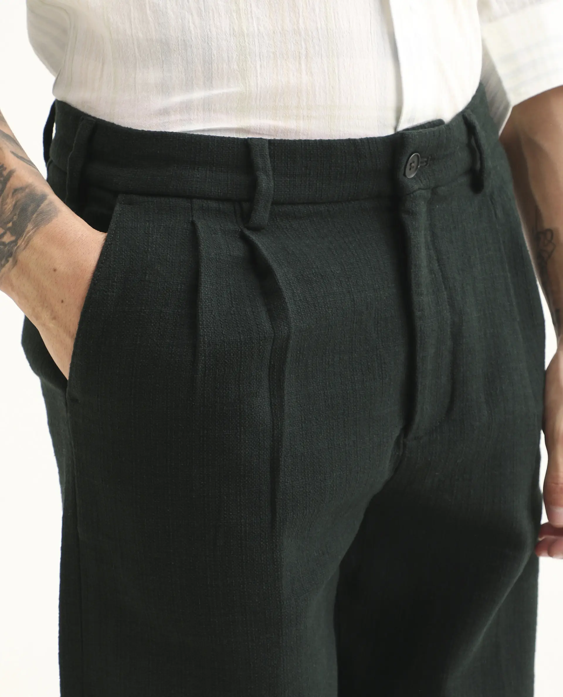 Rare Rabbit Men's Neux Dark Green Cotton Fabric Regular Fit Textured Trouser - Image 3