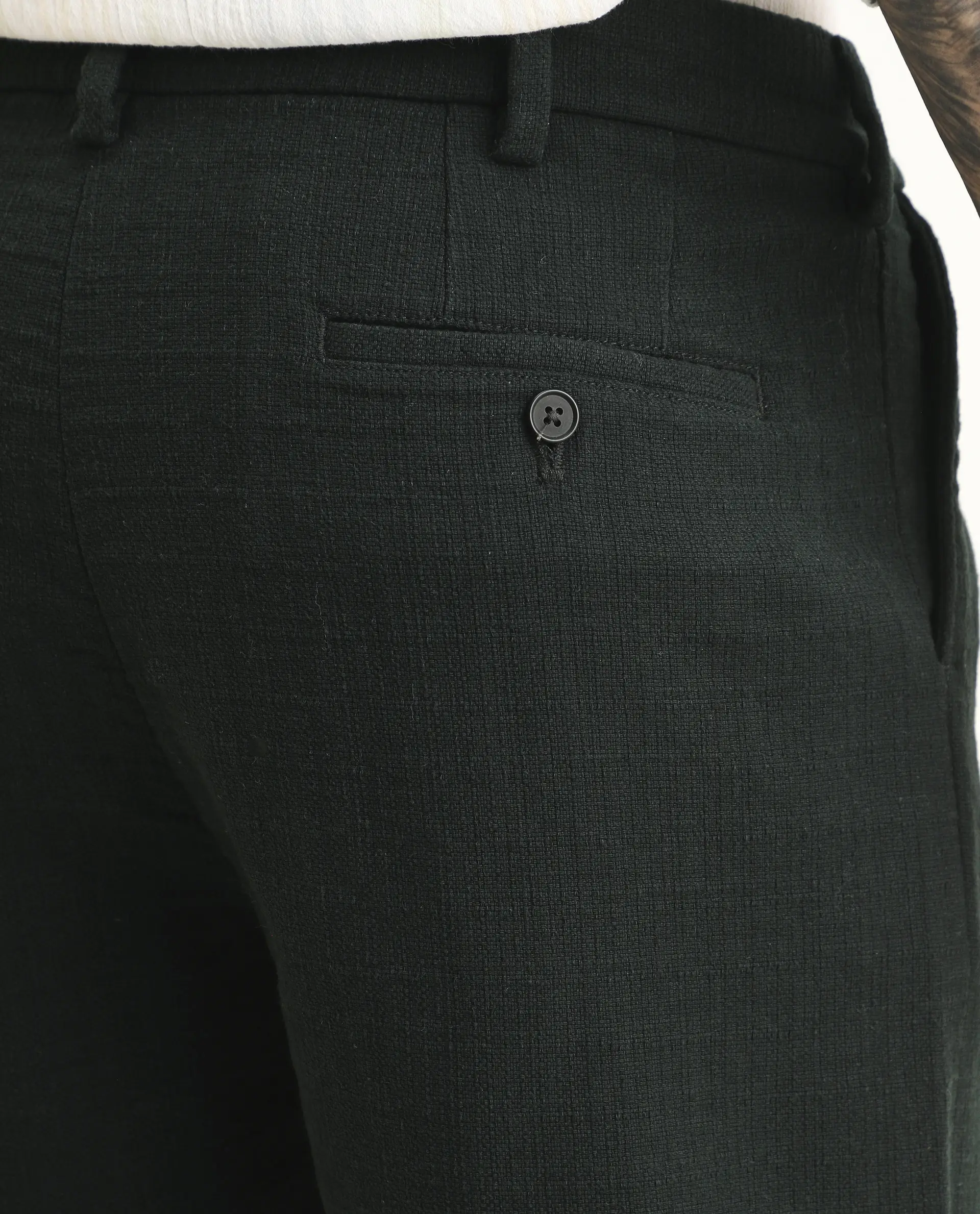 Rare Rabbit Men's Neux Dark Green Cotton Fabric Regular Fit Textured Trouser - Image 7