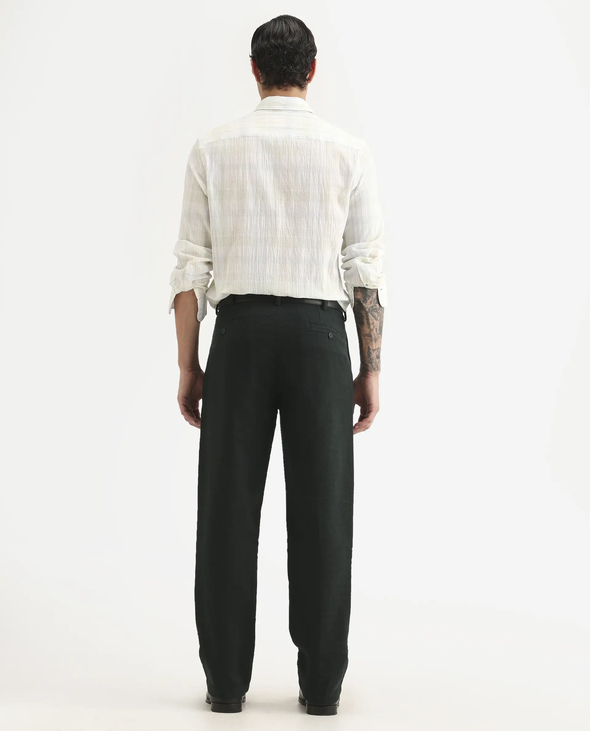Rare Rabbit Men's Neux Dark Green Cotton Fabric Regular Fit Textured Trouser - Image 8