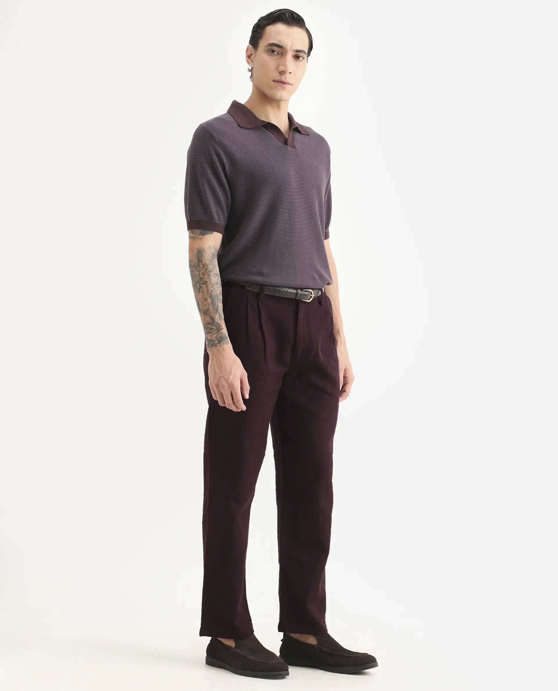 Rare Rabbit Men's Neux Dark Maroon Cotton Fabric Regular Fit Textured Trouser - Image 5