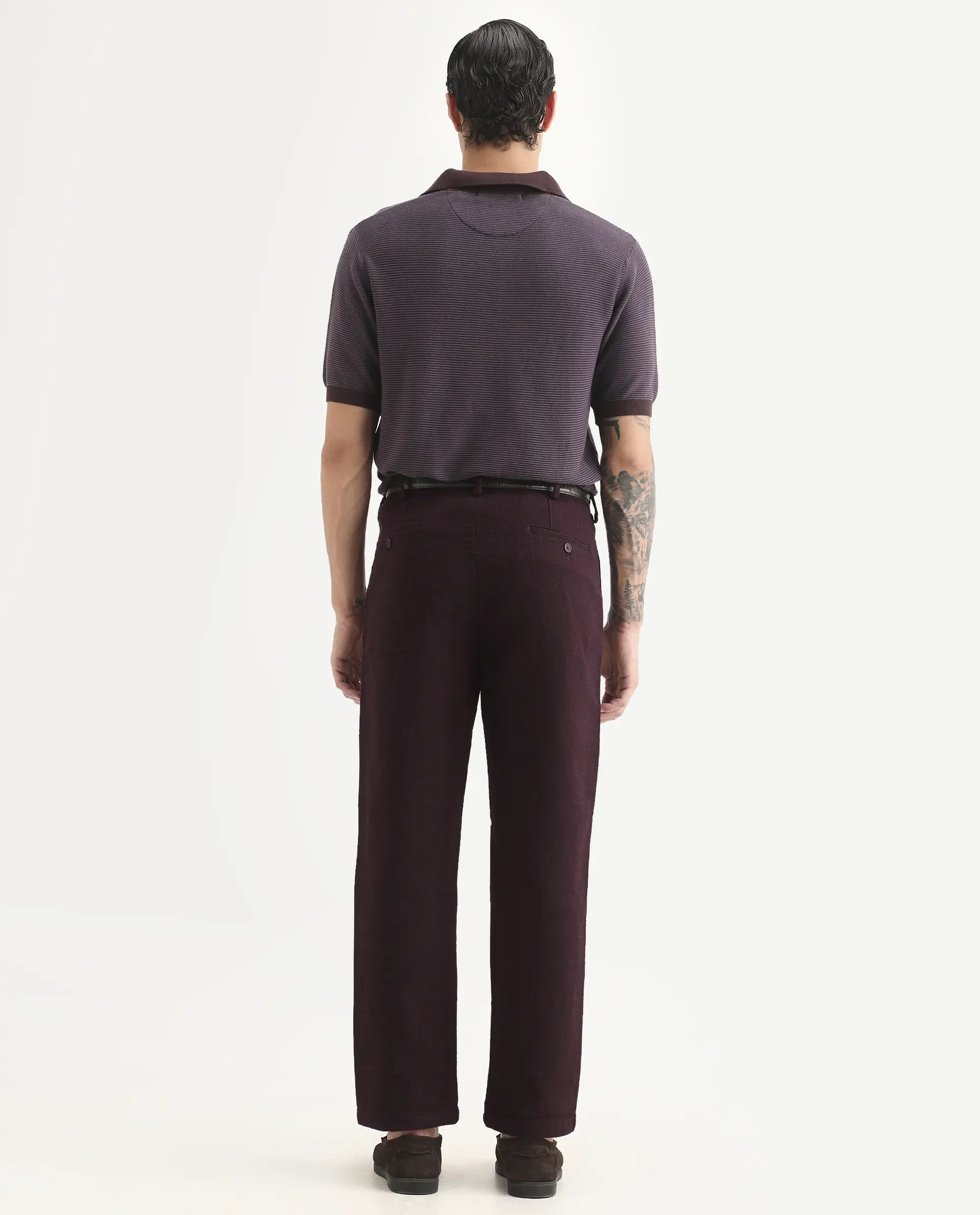 Rare Rabbit Men's Neux Dark Maroon Cotton Fabric Regular Fit Textured Trouser - Image 8