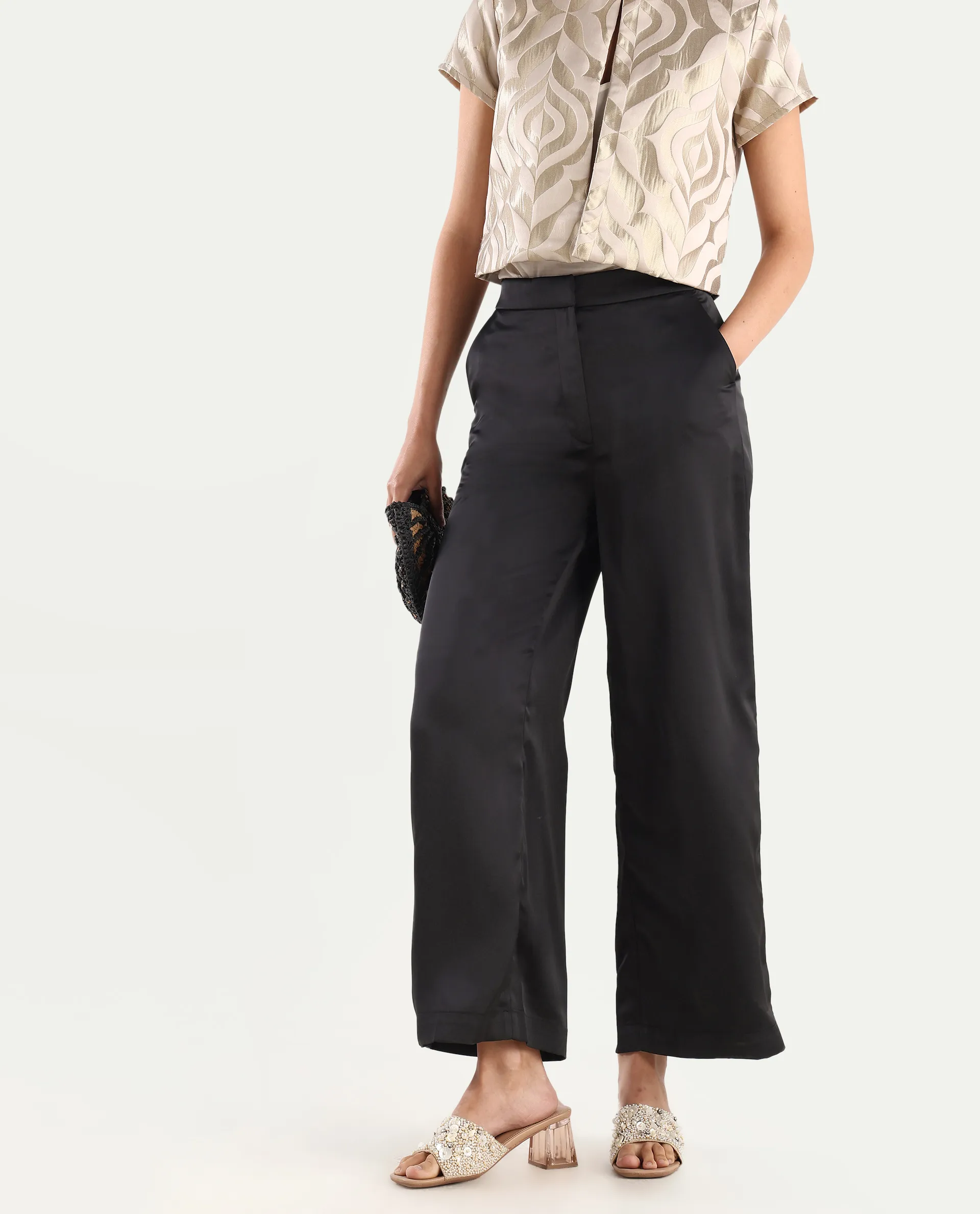 Rareism Women's Nevter-B Black Polyester Plain Ankle Length Straight Fit Trouser - Image 2