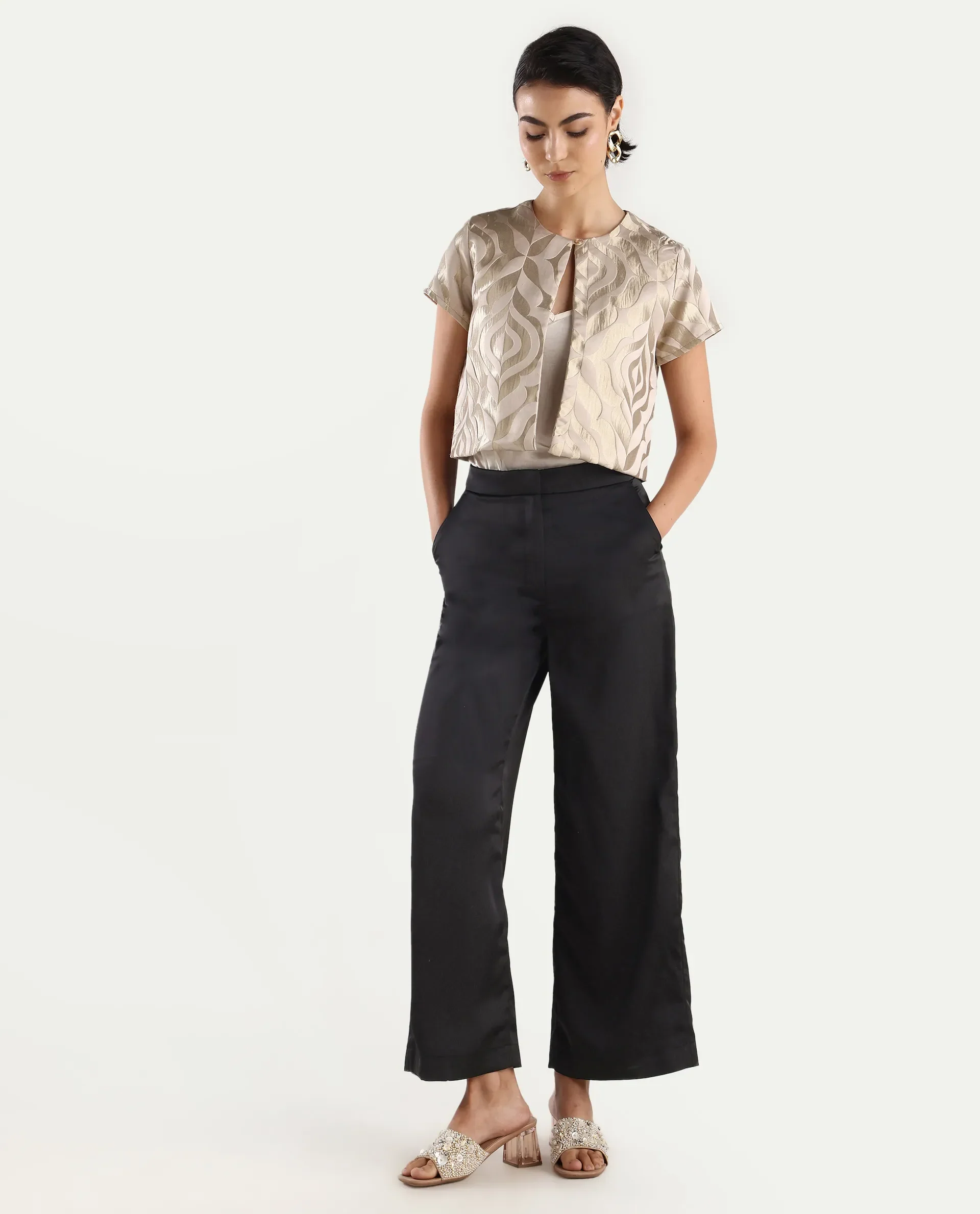 Rareism Women's Nevter-B Black Polyester Plain Ankle Length Straight Fit Trouser - Image 3