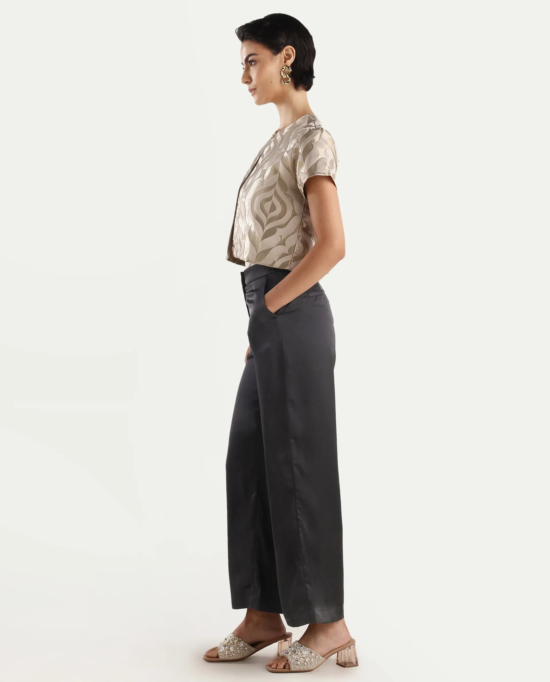 Rareism Women's Nevter-B Black Polyester Plain Ankle Length Straight Fit Trouser - Image 6
