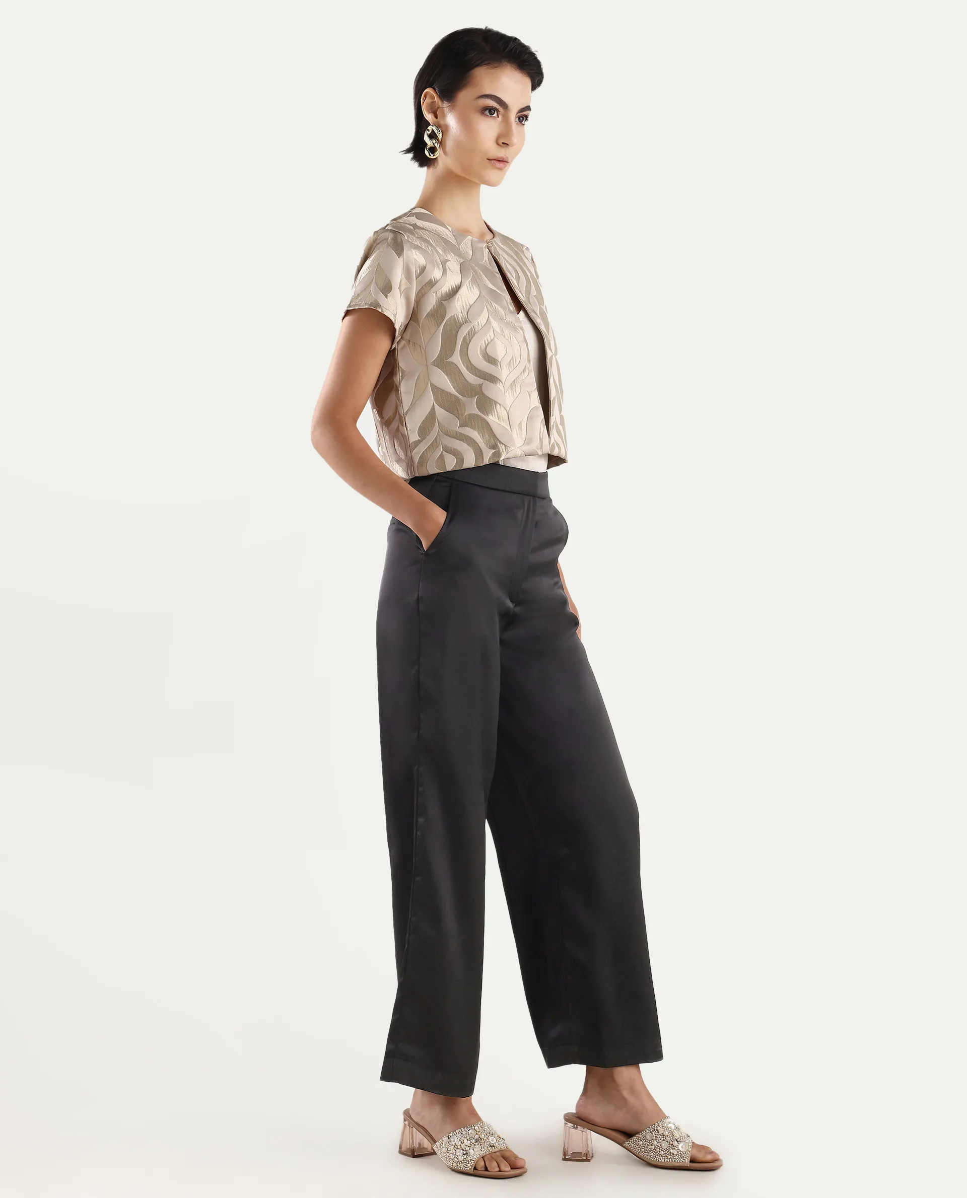 Rareism Women's Nevter-B Black Polyester Plain Ankle Length Straight Fit Trouser - Image 7