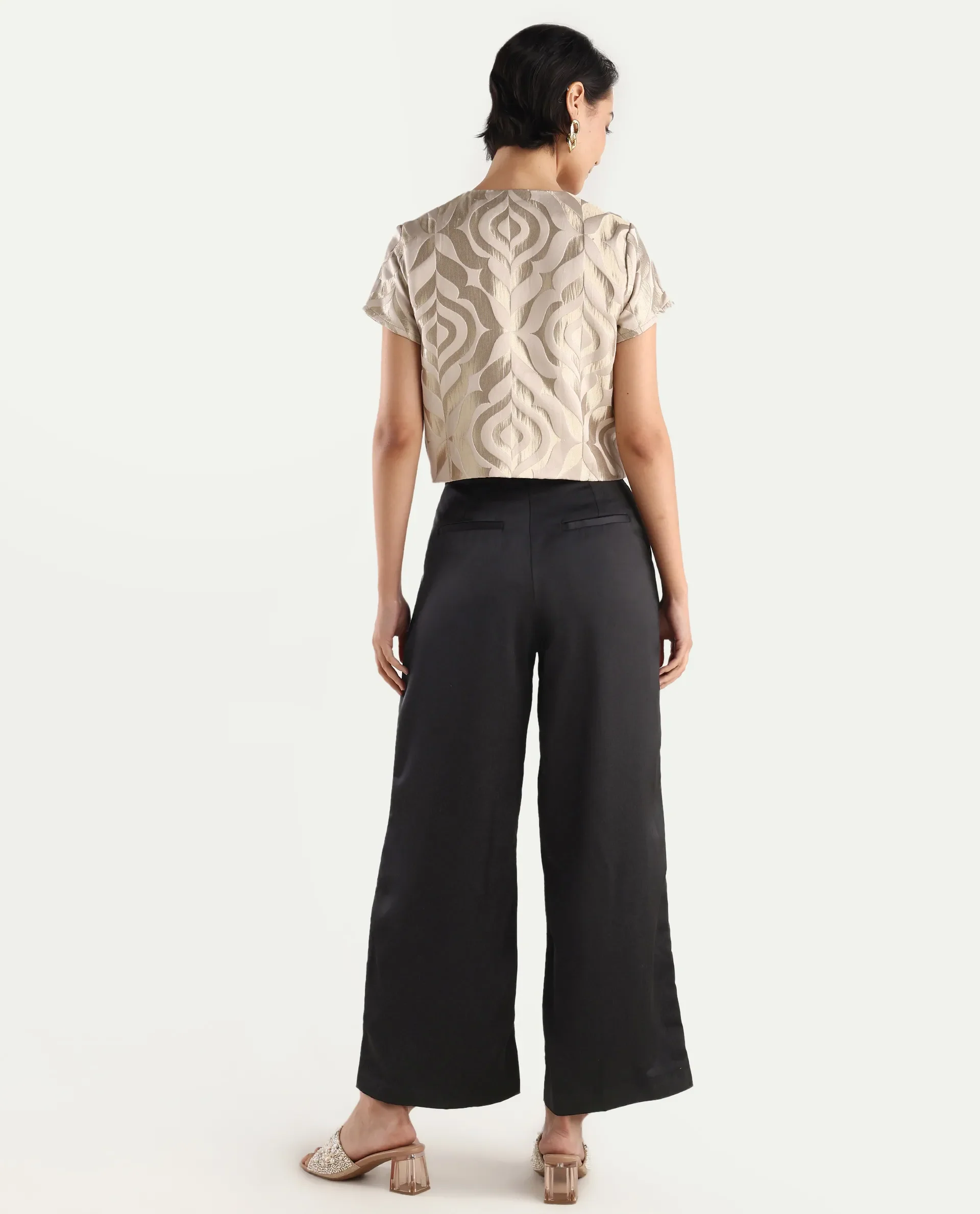 Rareism Women's Nevter-B Black Polyester Plain Ankle Length Straight Fit Trouser - Image 8