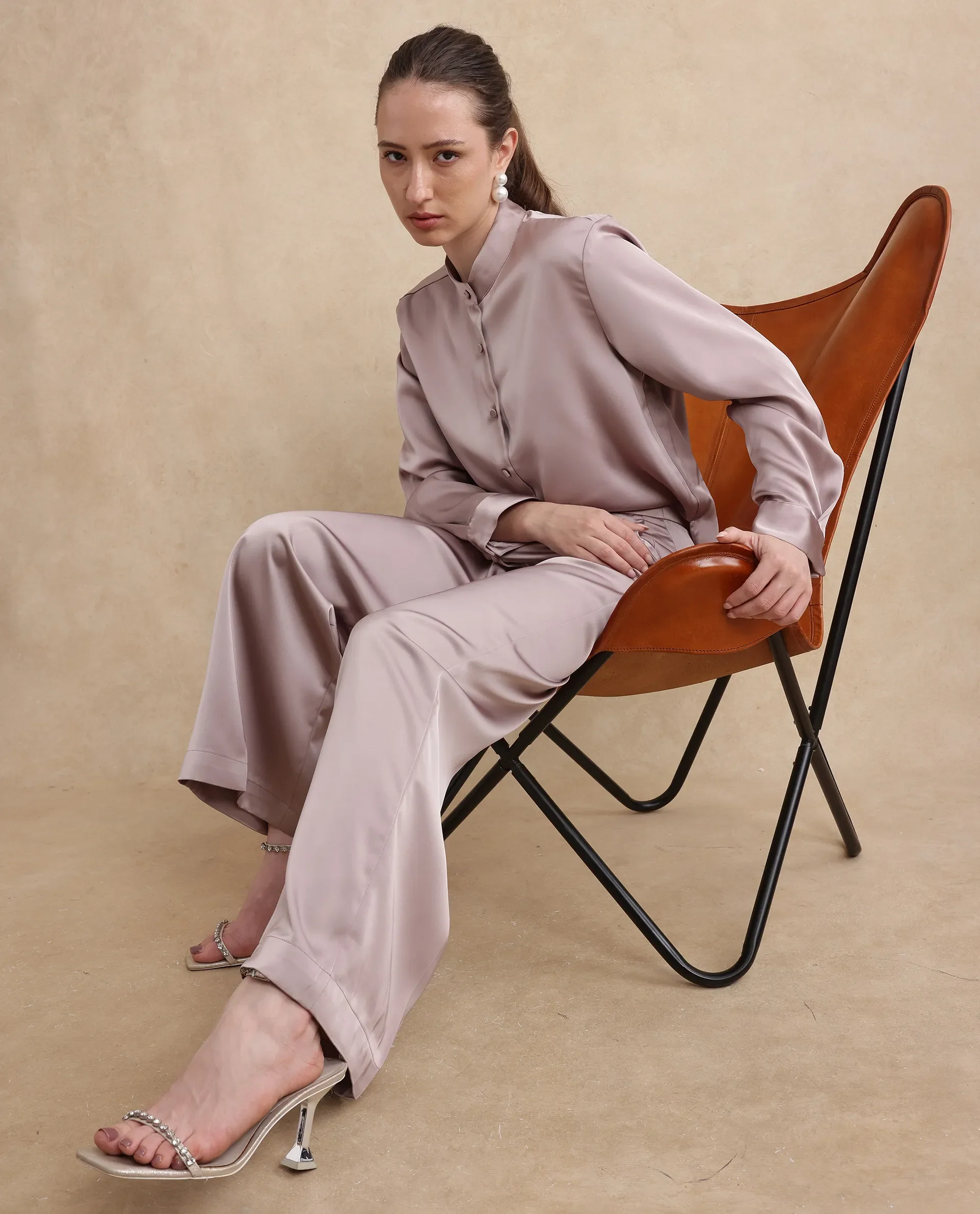Rareism Women's Nevter B Dusky Beige Polyester Plain Ankle Length Straight Fit Trouser - Image 2
