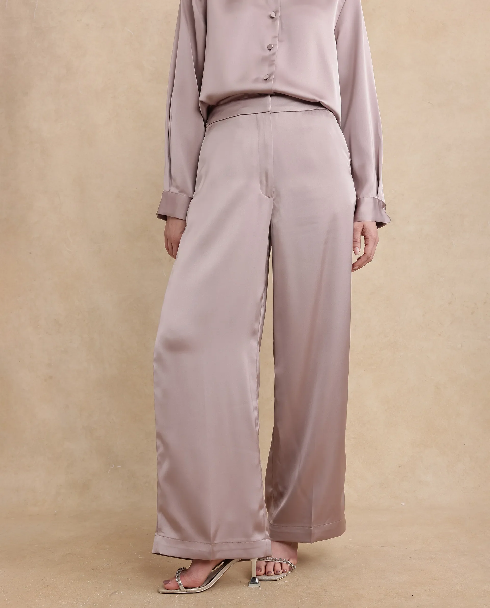Rareism Women's Nevter B Dusky Beige Polyester Plain Ankle Length Straight Fit Trouser - Image 3