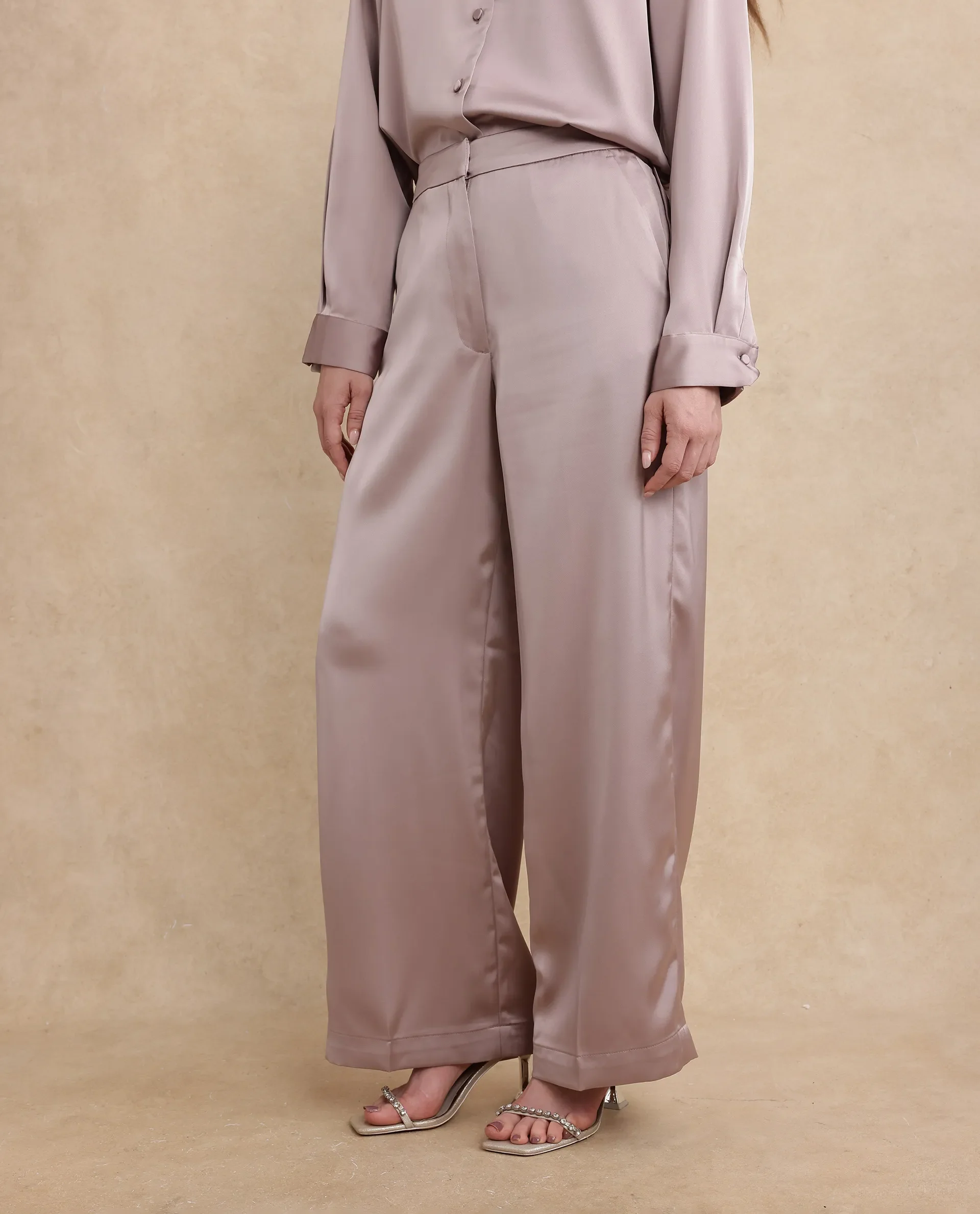 Rareism Women's Nevter B Dusky Beige Polyester Plain Ankle Length Straight Fit Trouser - Image 4