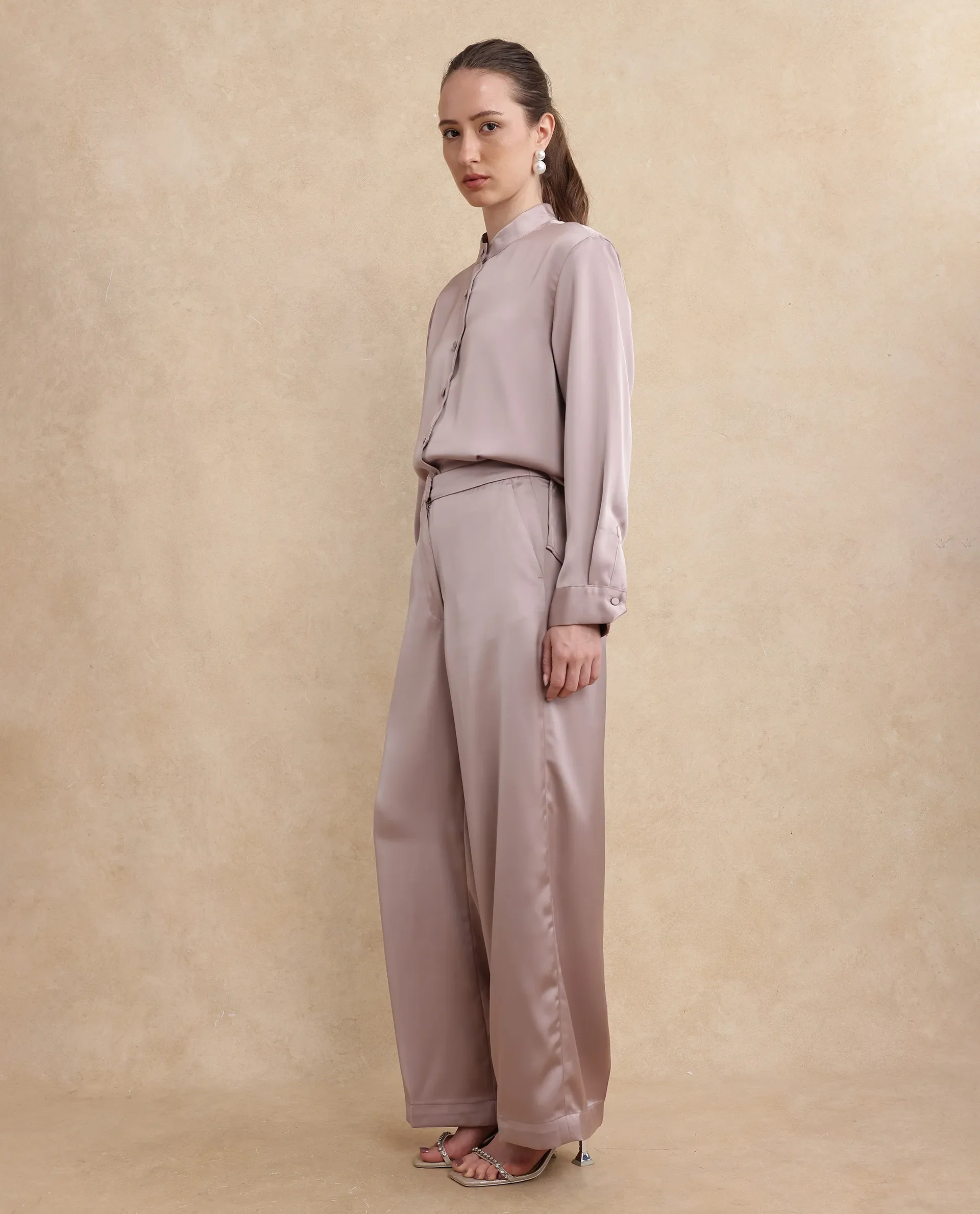 Rareism Women's Nevter B Dusky Beige Polyester Plain Ankle Length Straight Fit Trouser - Image 5
