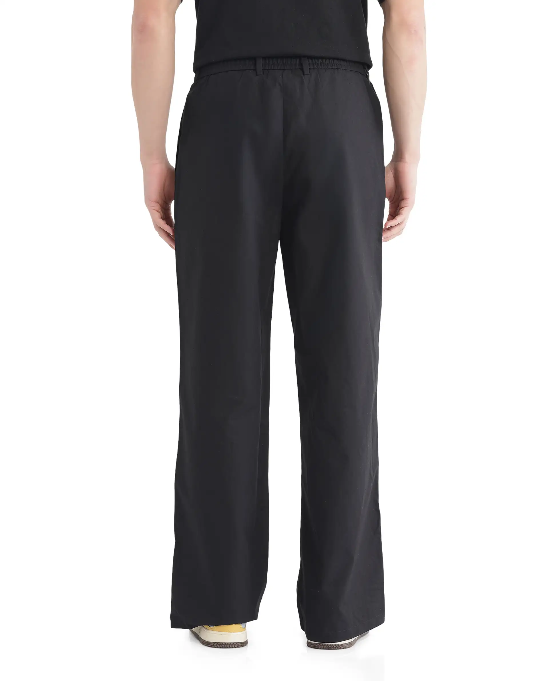 Rare Rabbit Men's Newnon Black Cotton Plain Baggy Fit Track Pant - Image 9