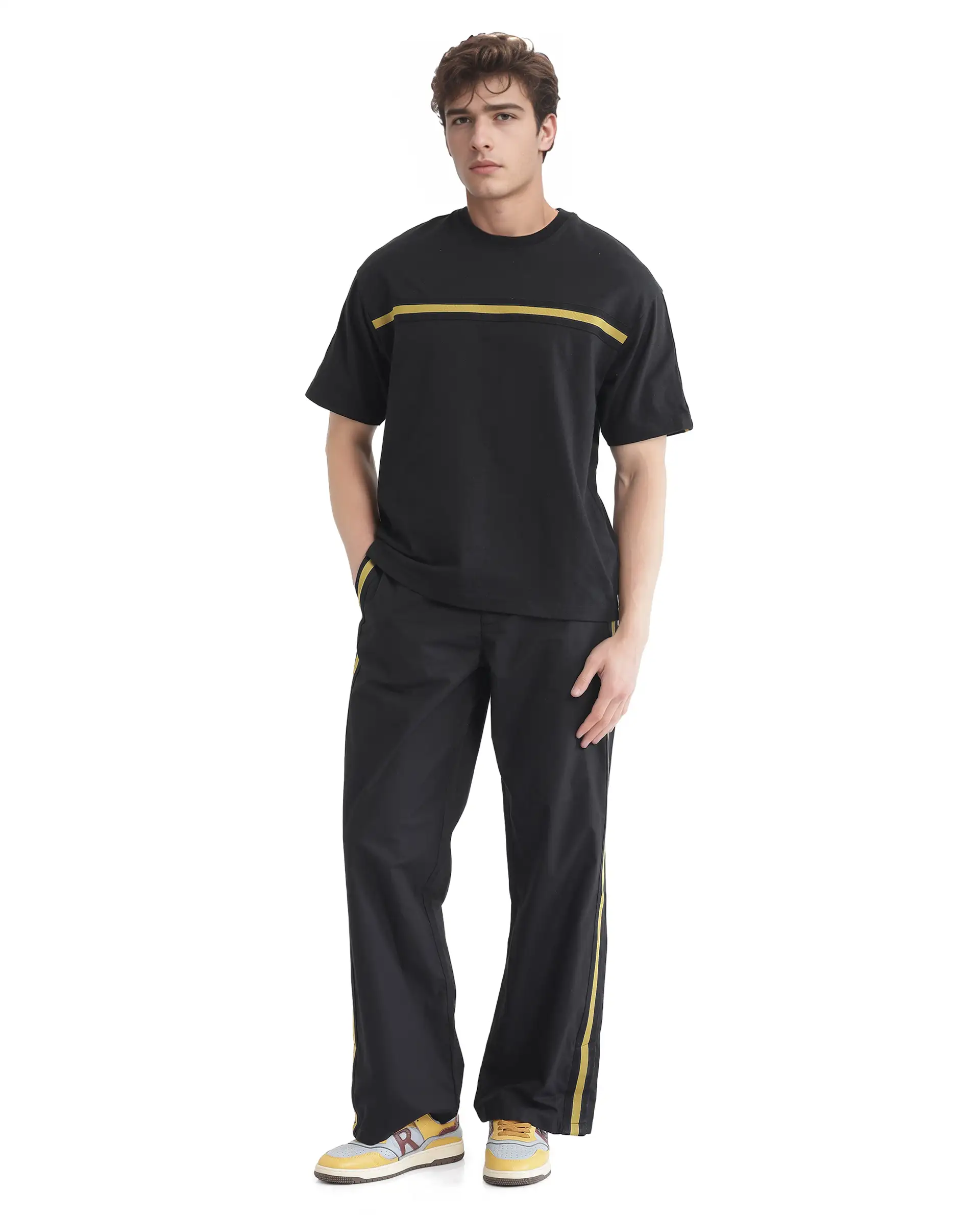 Rare Rabbit Men's Newnon-T Black Cotton Printed Boxy Fit Half Sleeve Crew Neck T-Shirt - Image 4