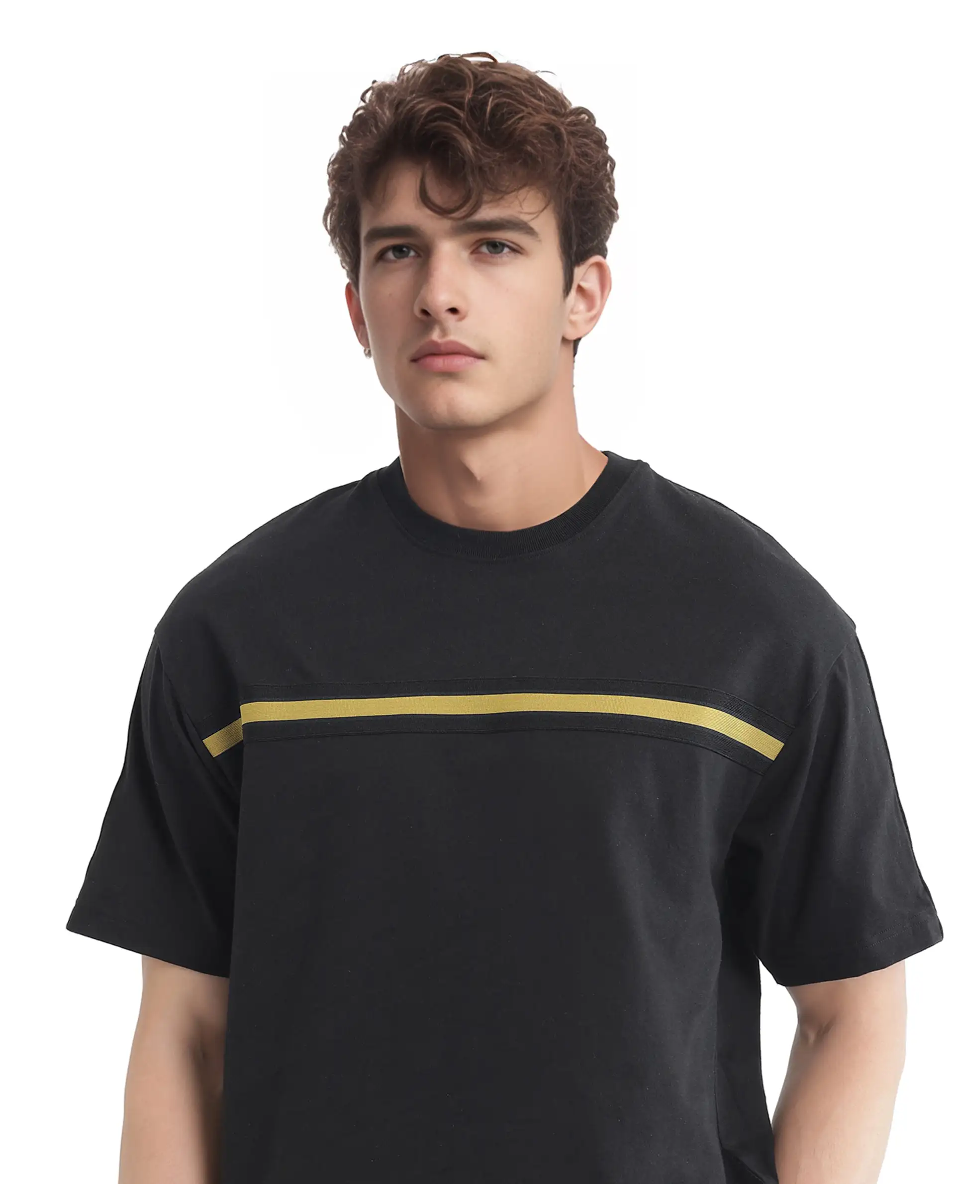 Rare Rabbit Men's Newnon-T Black Cotton Printed Boxy Fit Half Sleeve Crew Neck T-Shirt - Image 5