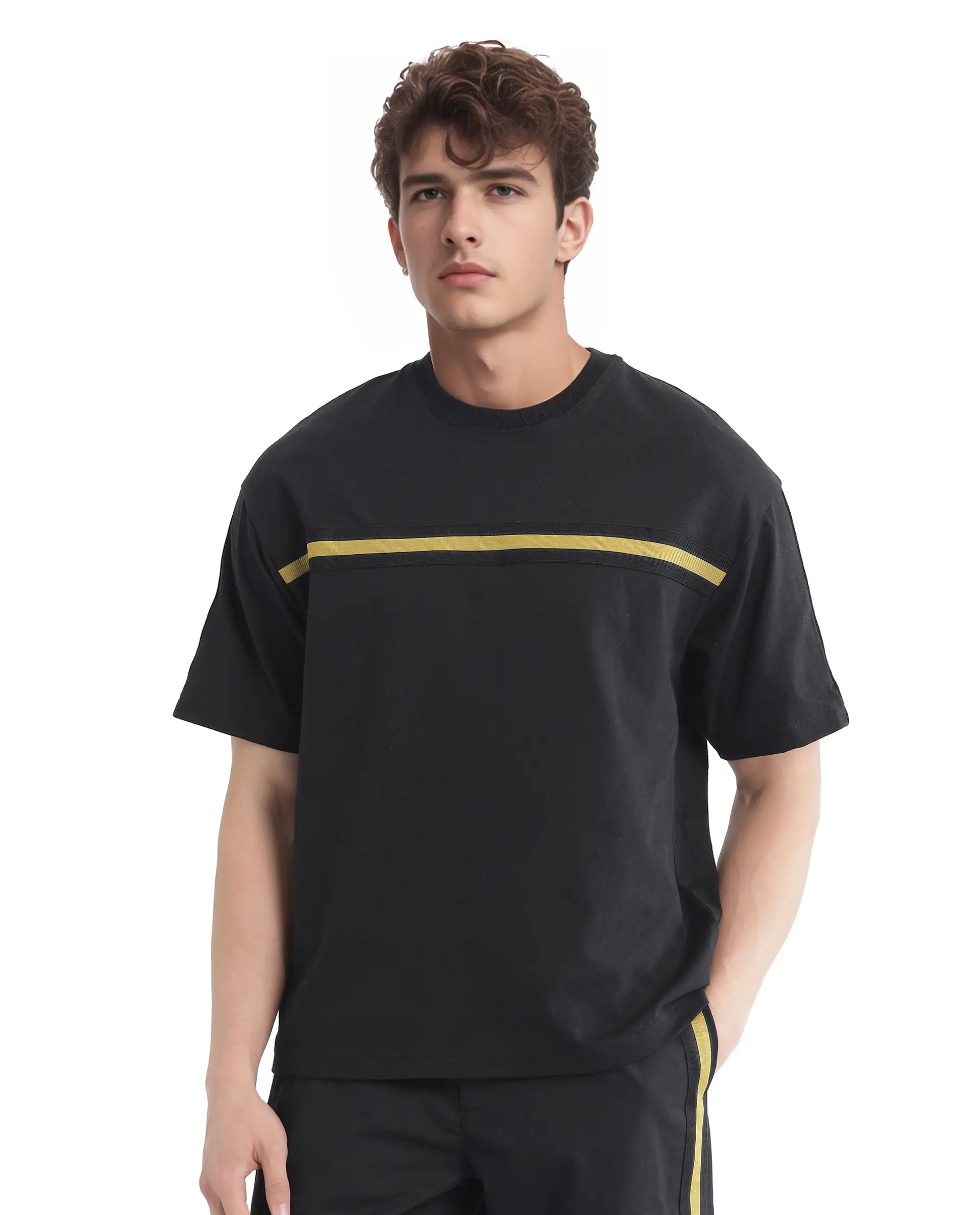 Rare Rabbit Men's Newnon-T Black Cotton Printed Boxy Fit Half Sleeve Crew Neck T-Shirt - Image 7