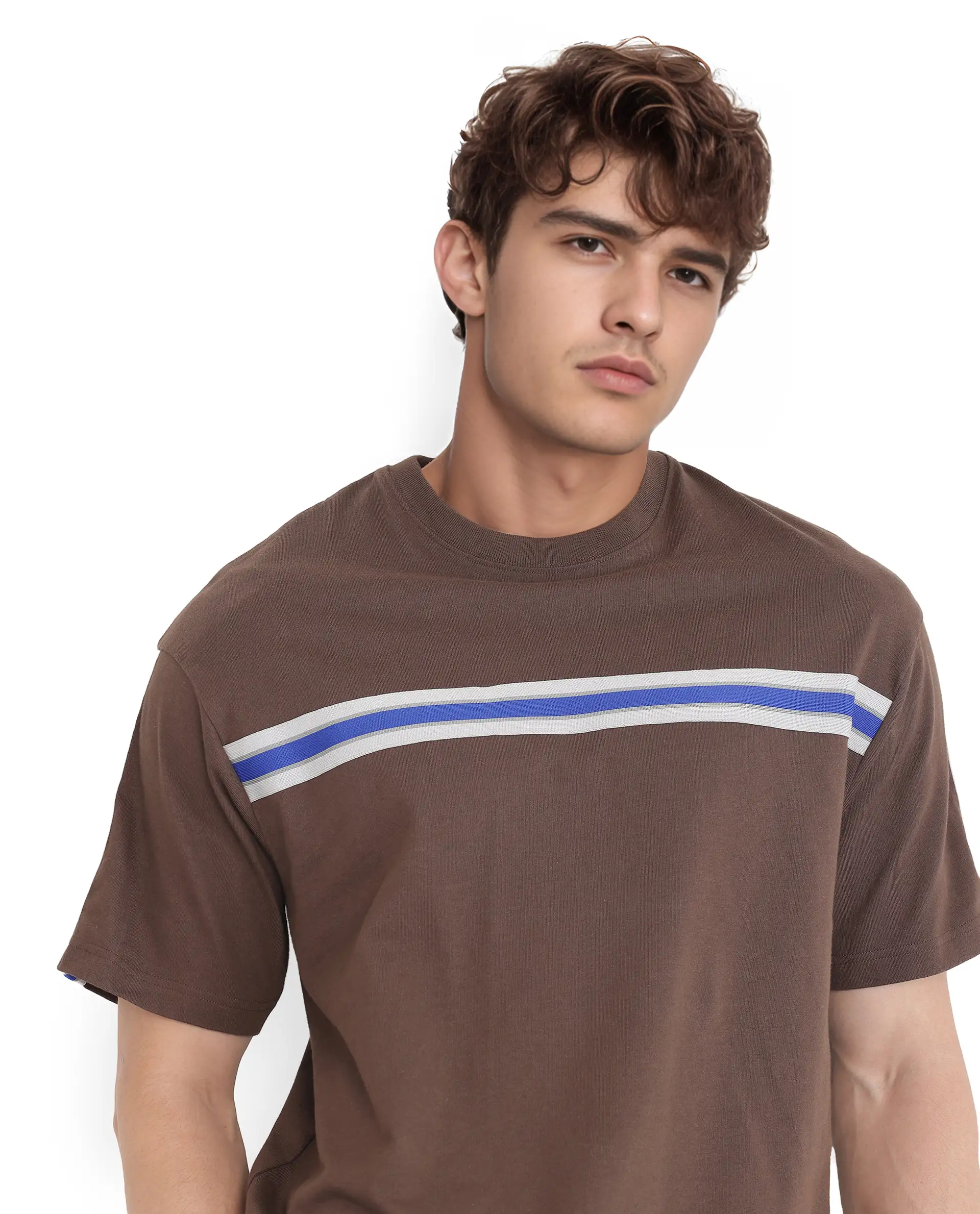 Rare Rabbit Men's Newnon-T Brown Cotton Printed Boxy Fit Half Sleeve Crew Neck T-Shirt - Image 4