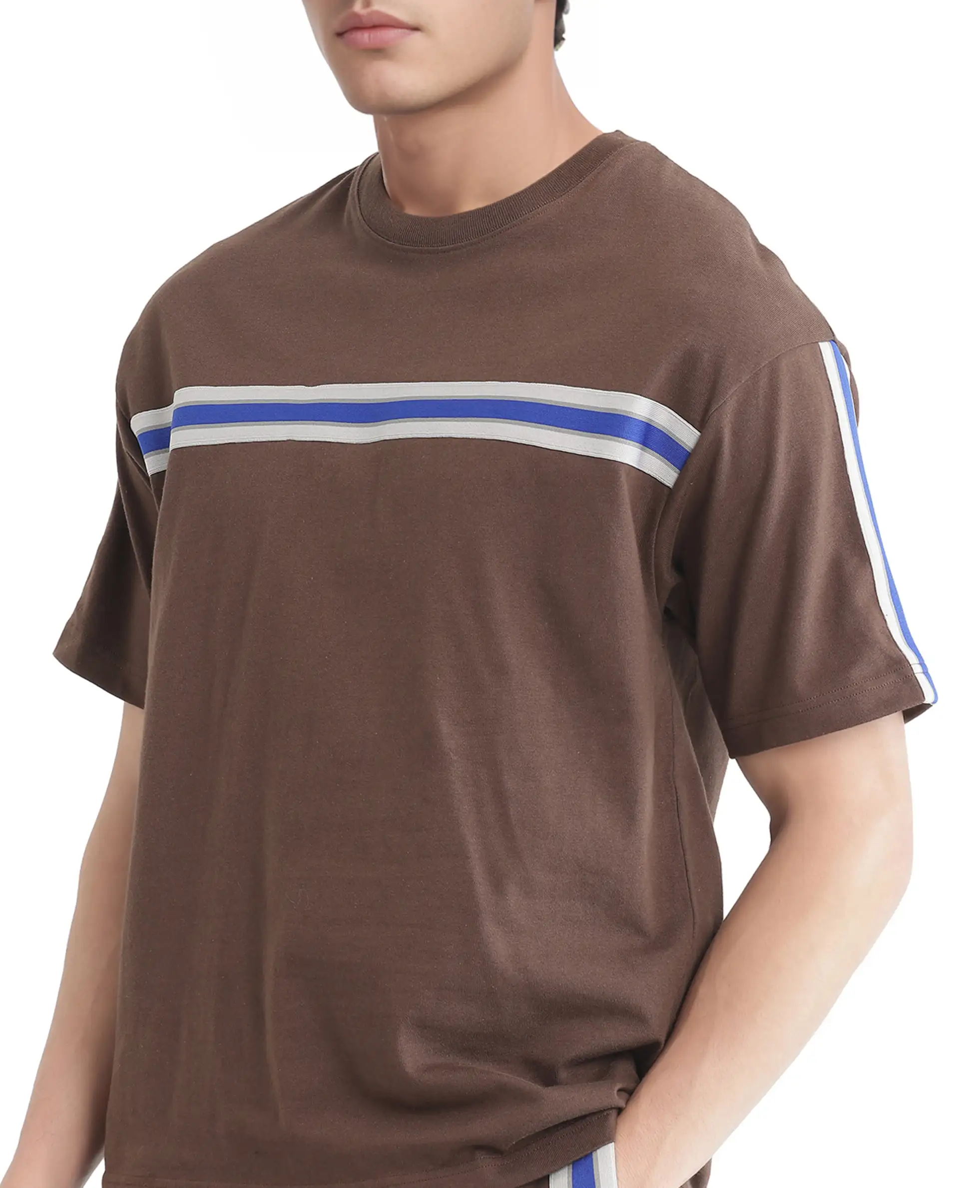 Rare Rabbit Men's Newnon-T Brown Cotton Printed Boxy Fit Half Sleeve Crew Neck T-Shirt - Image 5
