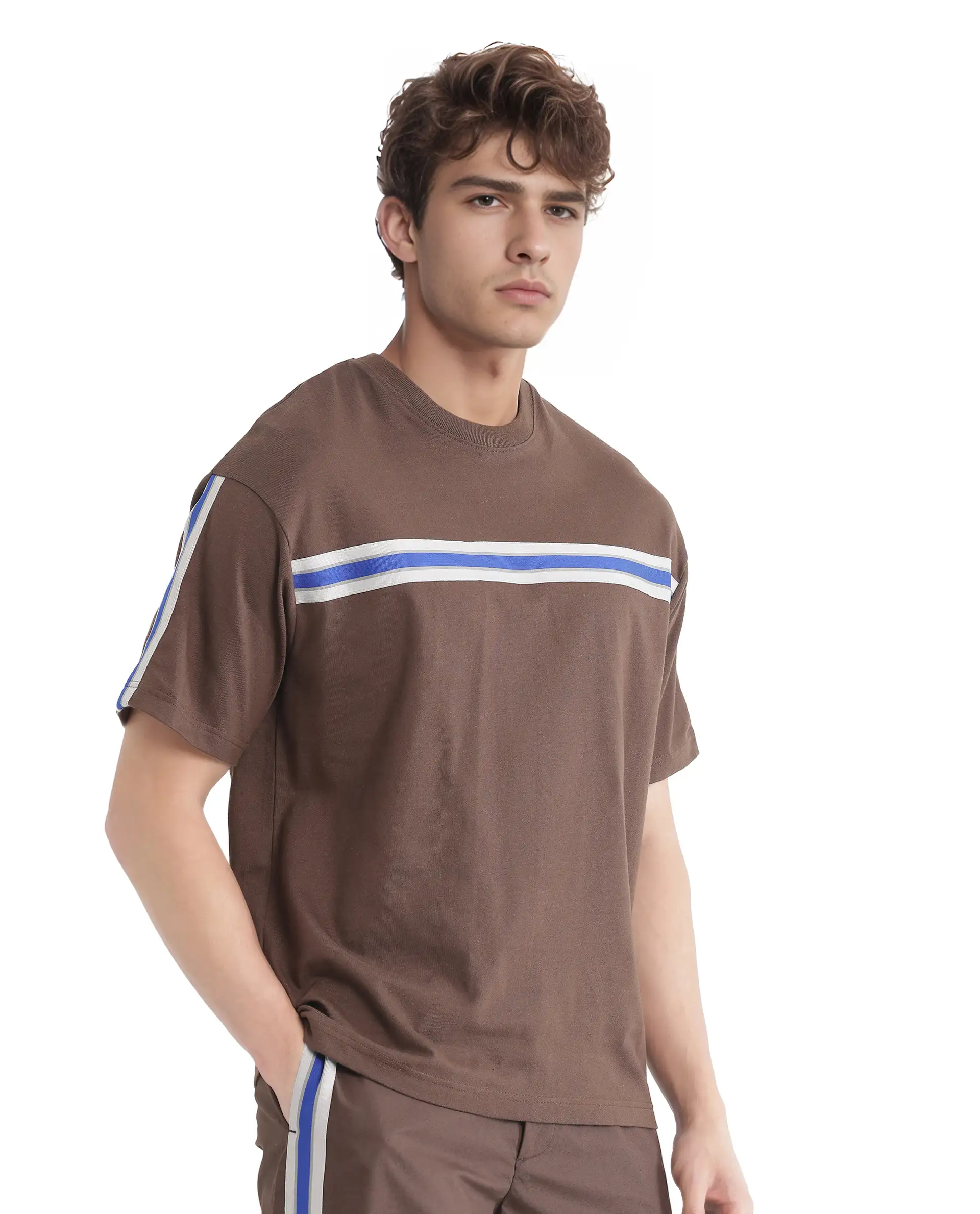 Rare Rabbit Men's Newnon-T Brown Cotton Printed Boxy Fit Half Sleeve Crew Neck T-Shirt - Image 6
