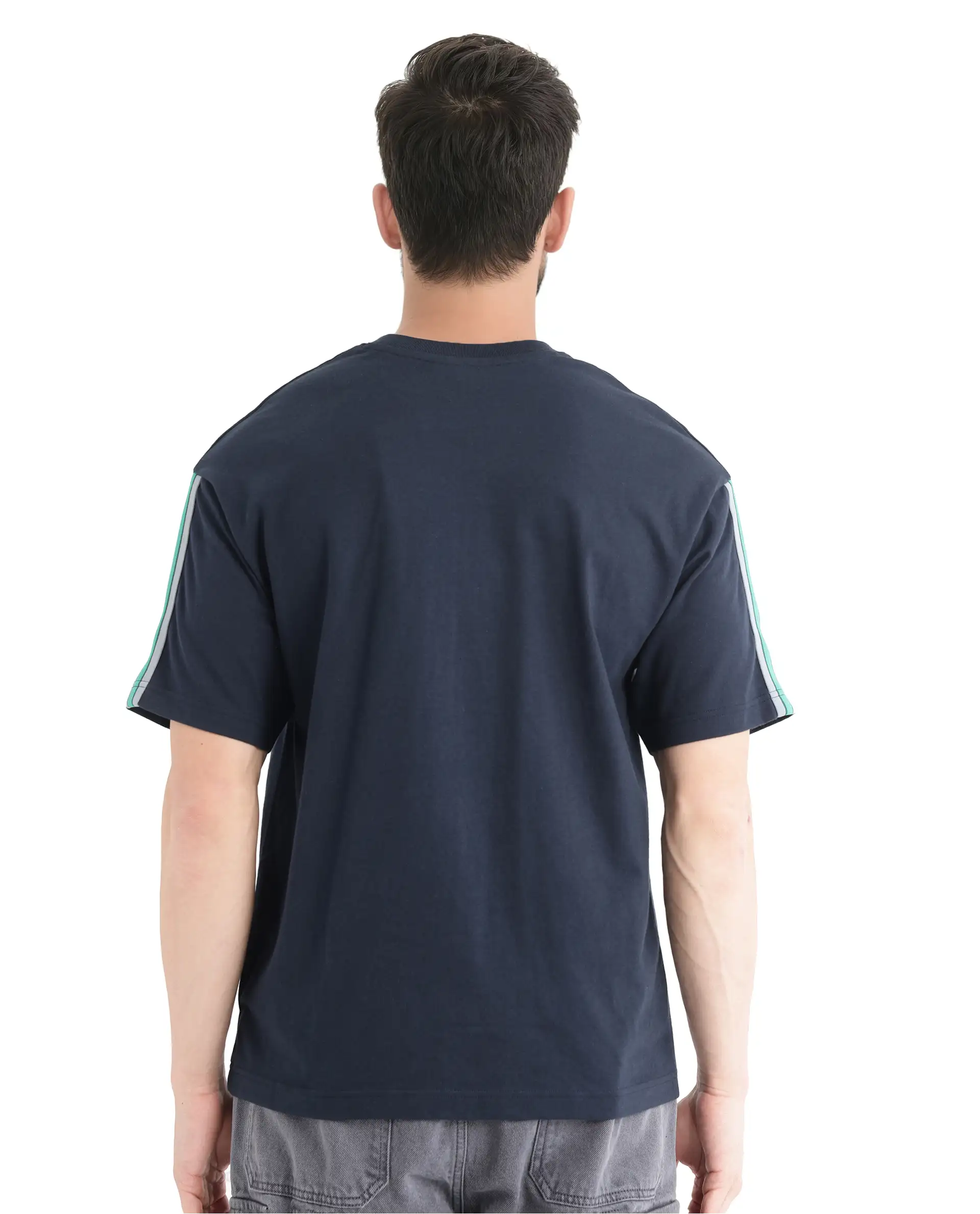 Rare Rabbit Men's Newnon-T Navy Cotton Boxy Fit Half Sleeve Crew Neck T-Shirt - Image 8