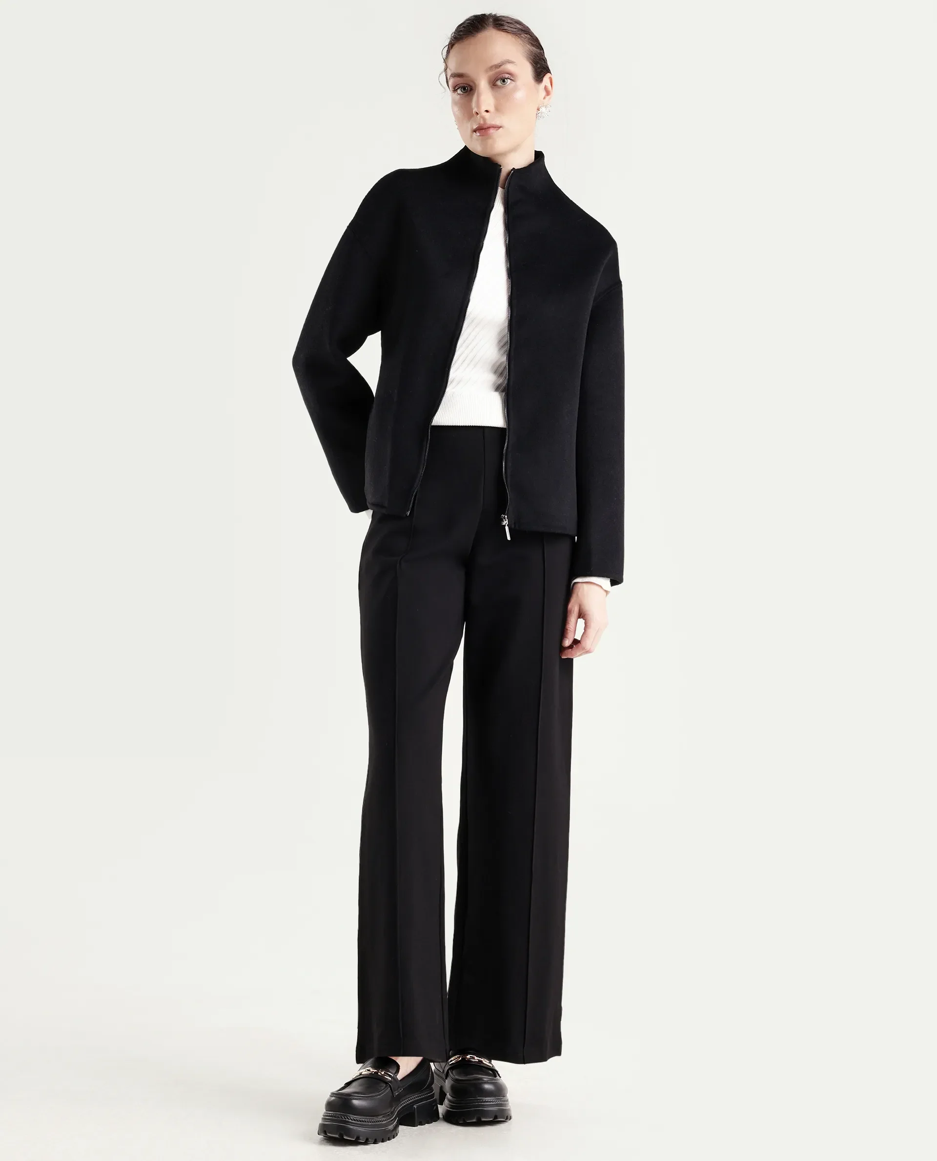 Rareism Women's Newool Black Polyester Blend High Neck Regular Fit Jacket - Image 2