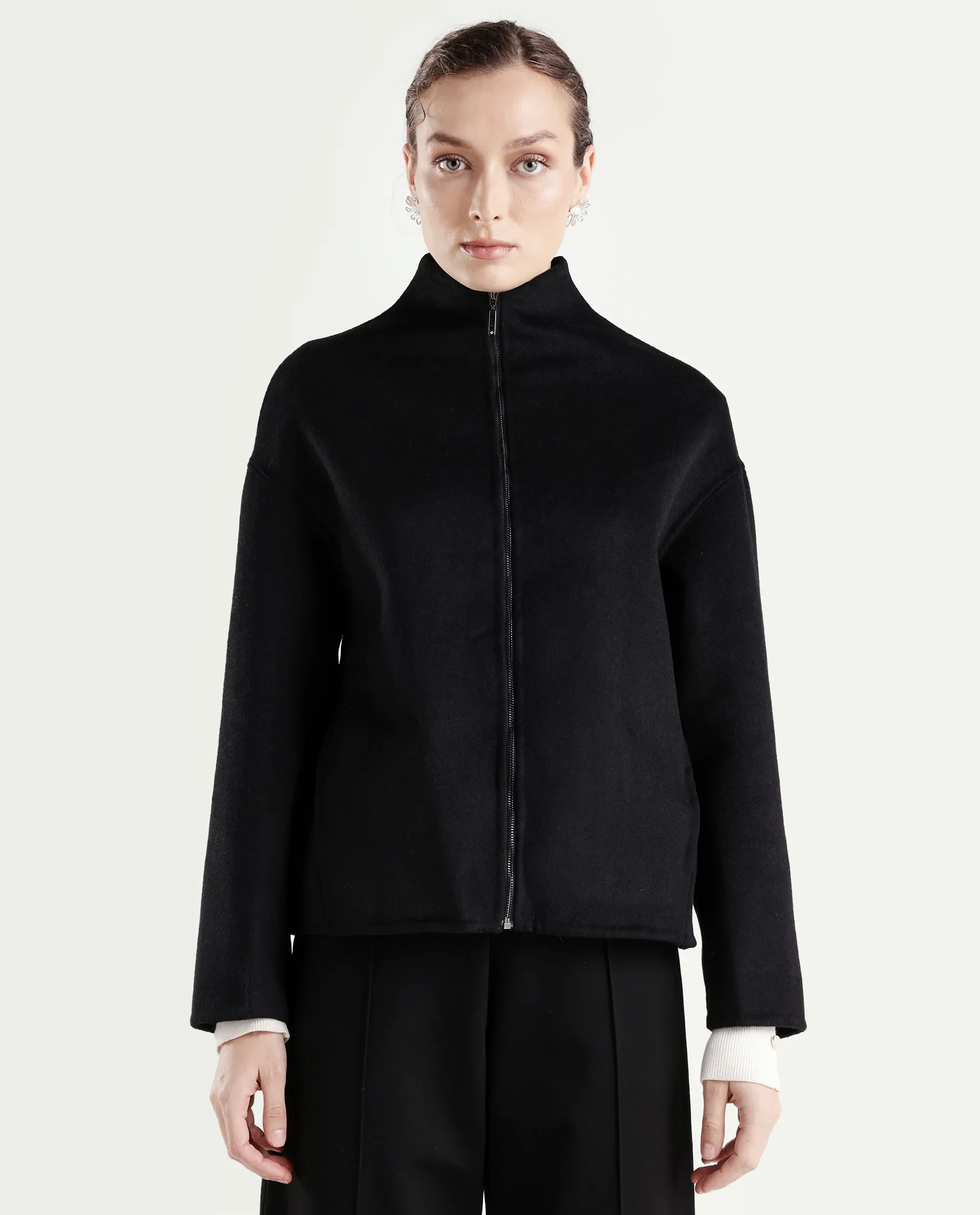 Rareism Women's Newool Black Polyester Blend High Neck Regular Fit Jacket - Image 3