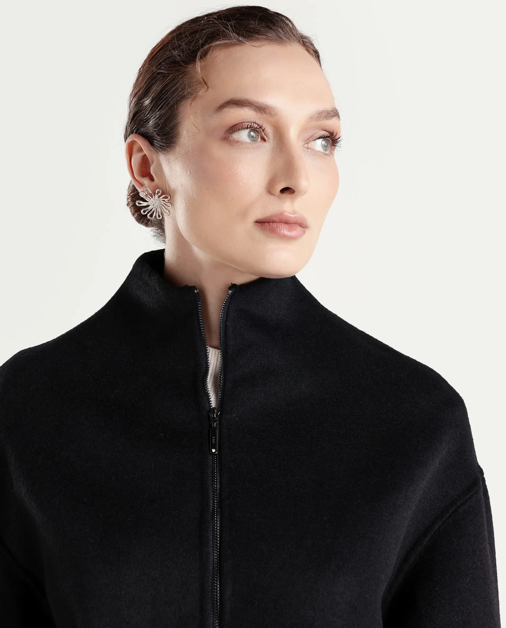 Rareism Women's Newool Black Polyester Blend High Neck Regular Fit Jacket - Image 4