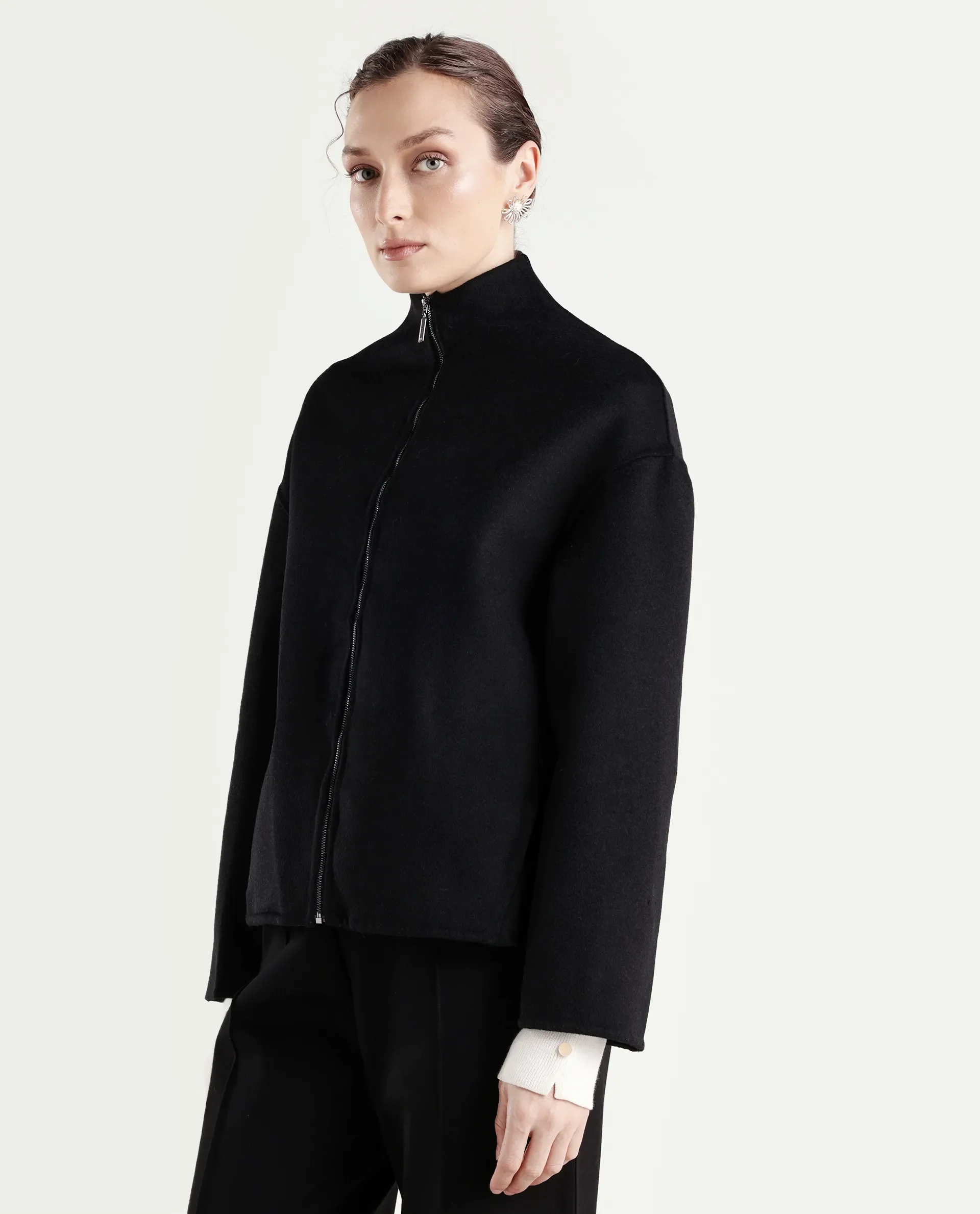 Rareism Women's Newool Black Polyester Blend High Neck Regular Fit Jacket - Image 5