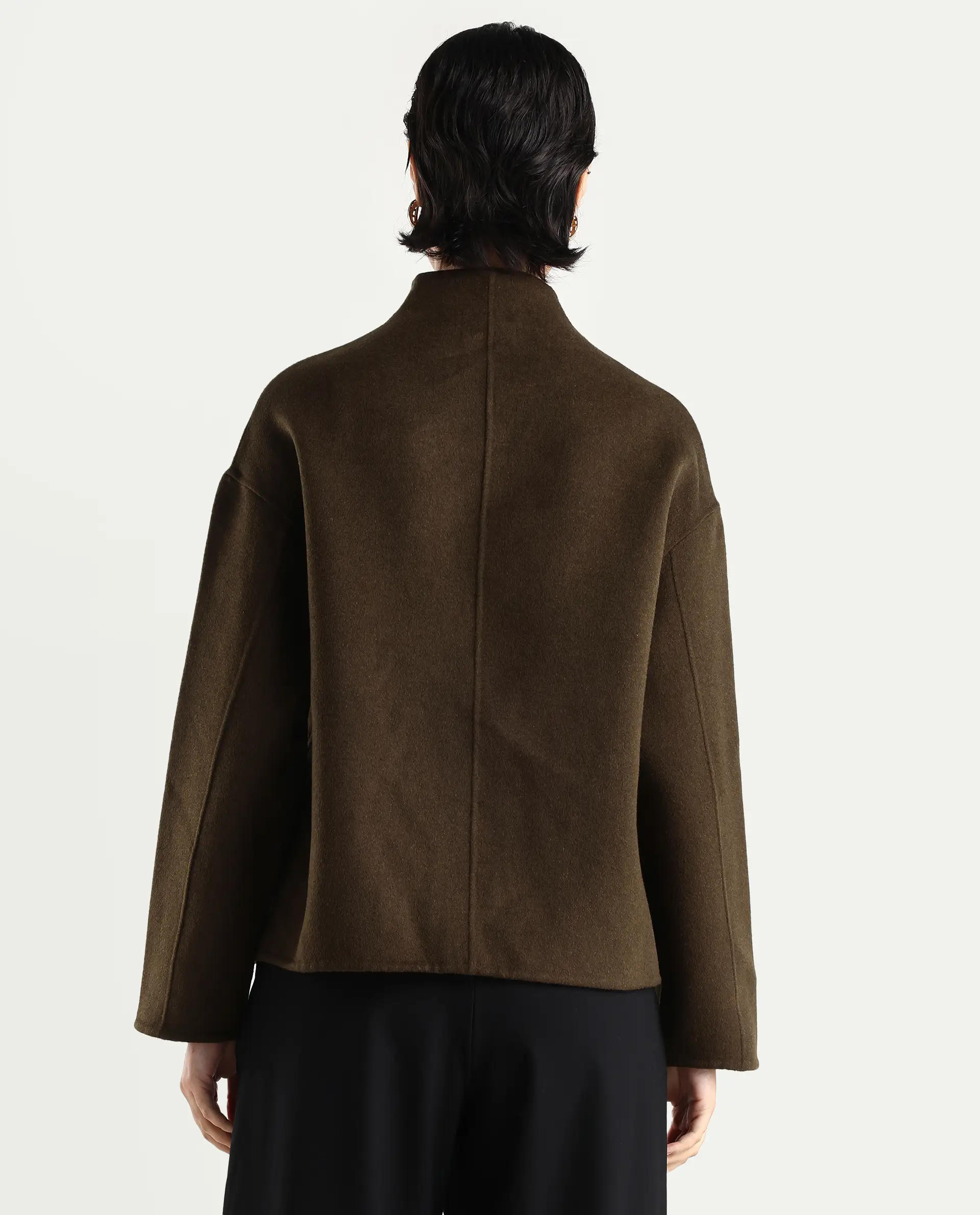 Rareism Women's Newool Olive Polyester Blend High Neck Regular Fit Jacket - Image 7