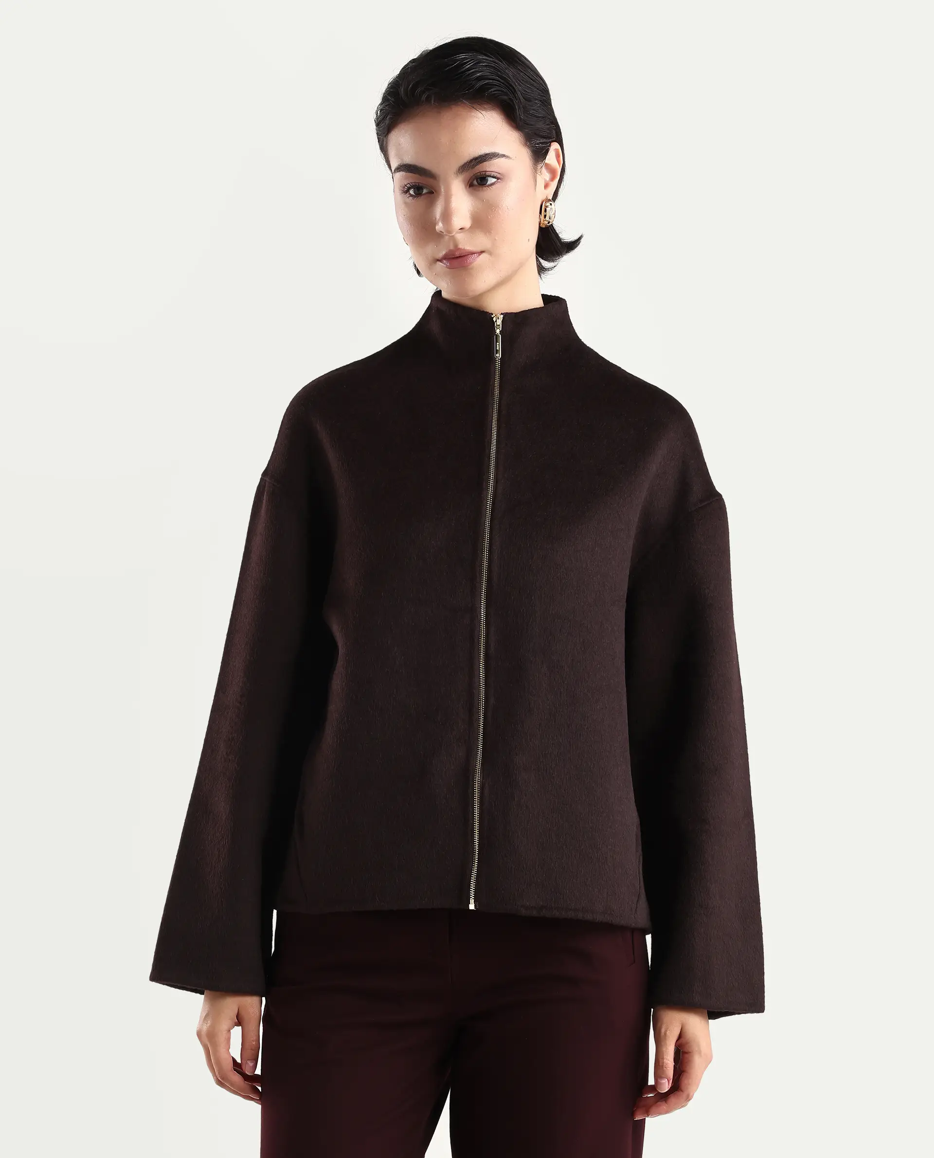 Rareism Women's Newool Prune Polyester Blend High Neck Regular Fit Jacket - Image 2