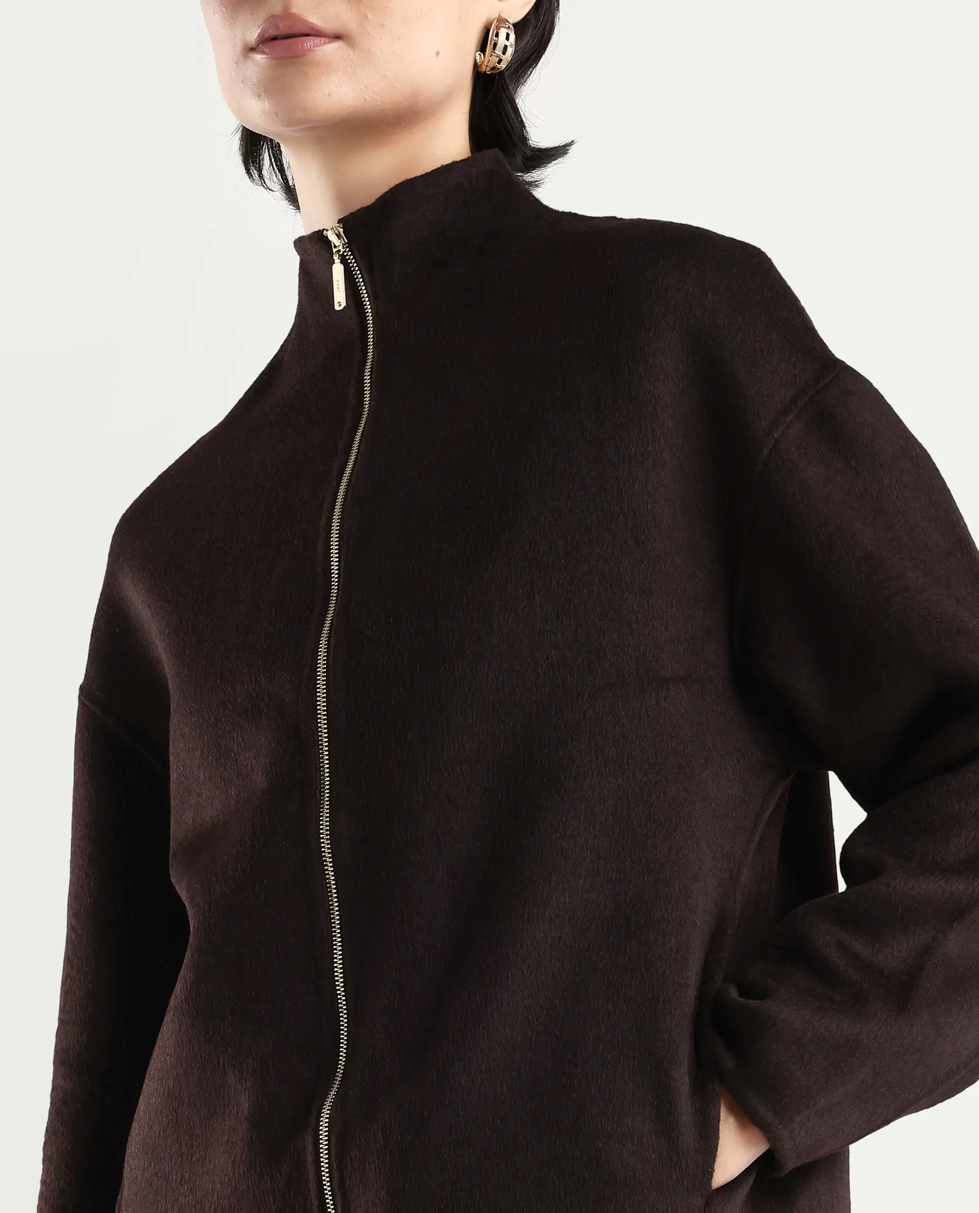 Rareism Women's Newool Prune Polyester Blend High Neck Regular Fit Jacket - Image 3