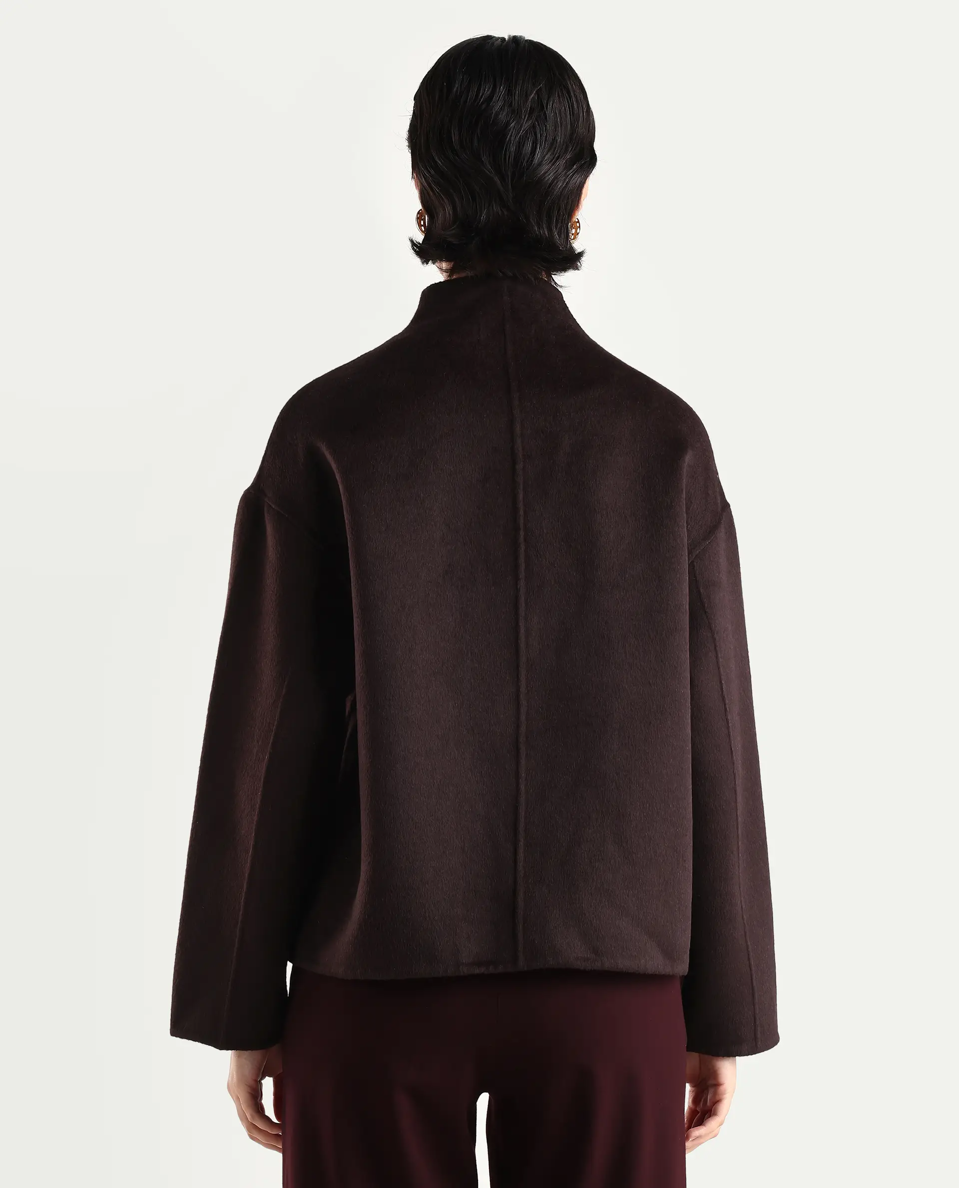 Rareism Women's Newool Prune Polyester Blend High Neck Regular Fit Jacket - Image 6