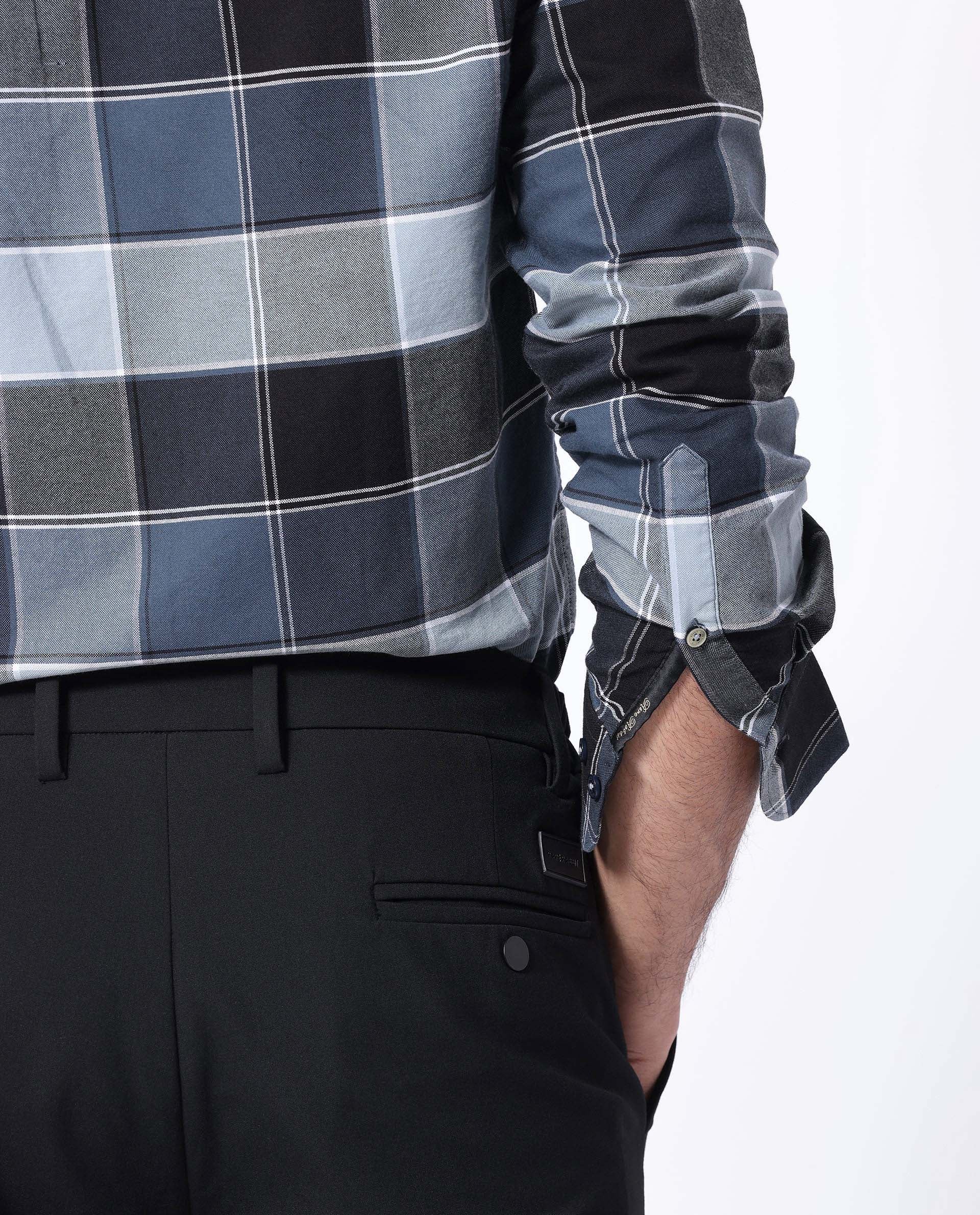 Rare Rabbit Men's Newton Dark Blue Cotton Checked Print Regular Fit Full Sleeve Collared Shirt - Image 5