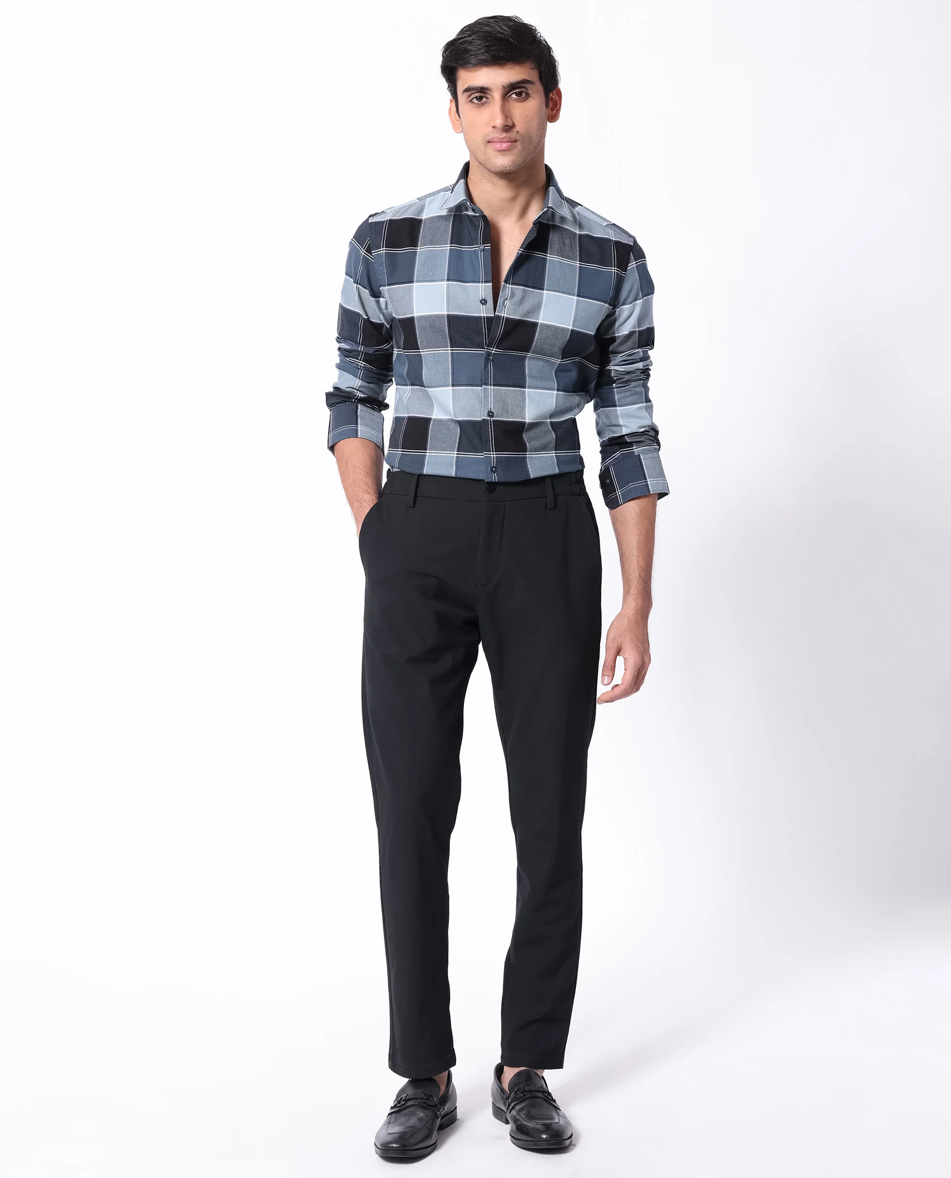 Rare Rabbit Men's Newton Dark Blue Cotton Checked Print Regular Fit Full Sleeve Collared Shirt - Image 6