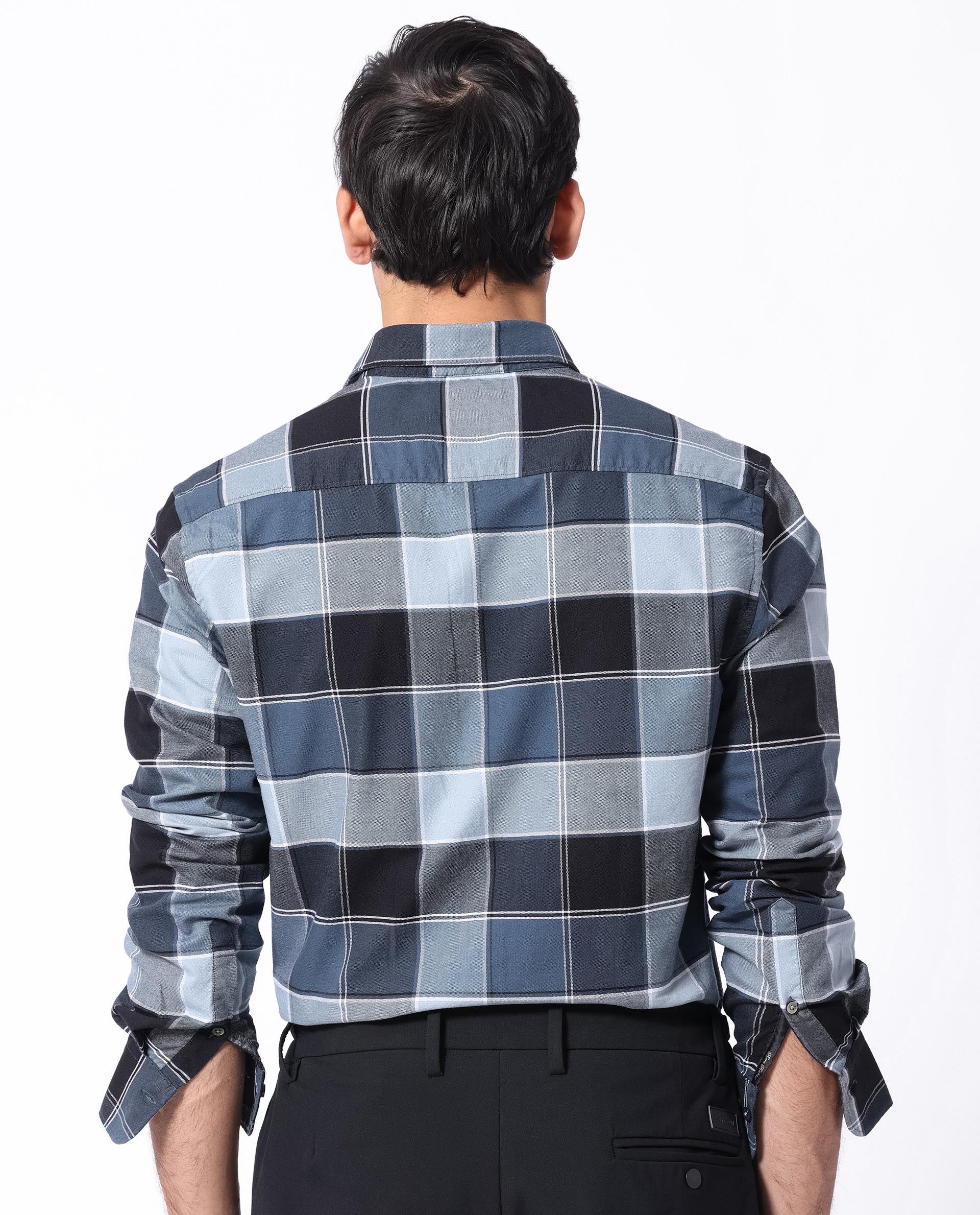 Rare Rabbit Men's Newton Dark Blue Cotton Checked Print Regular Fit Full Sleeve Collared Shirt - Image 9