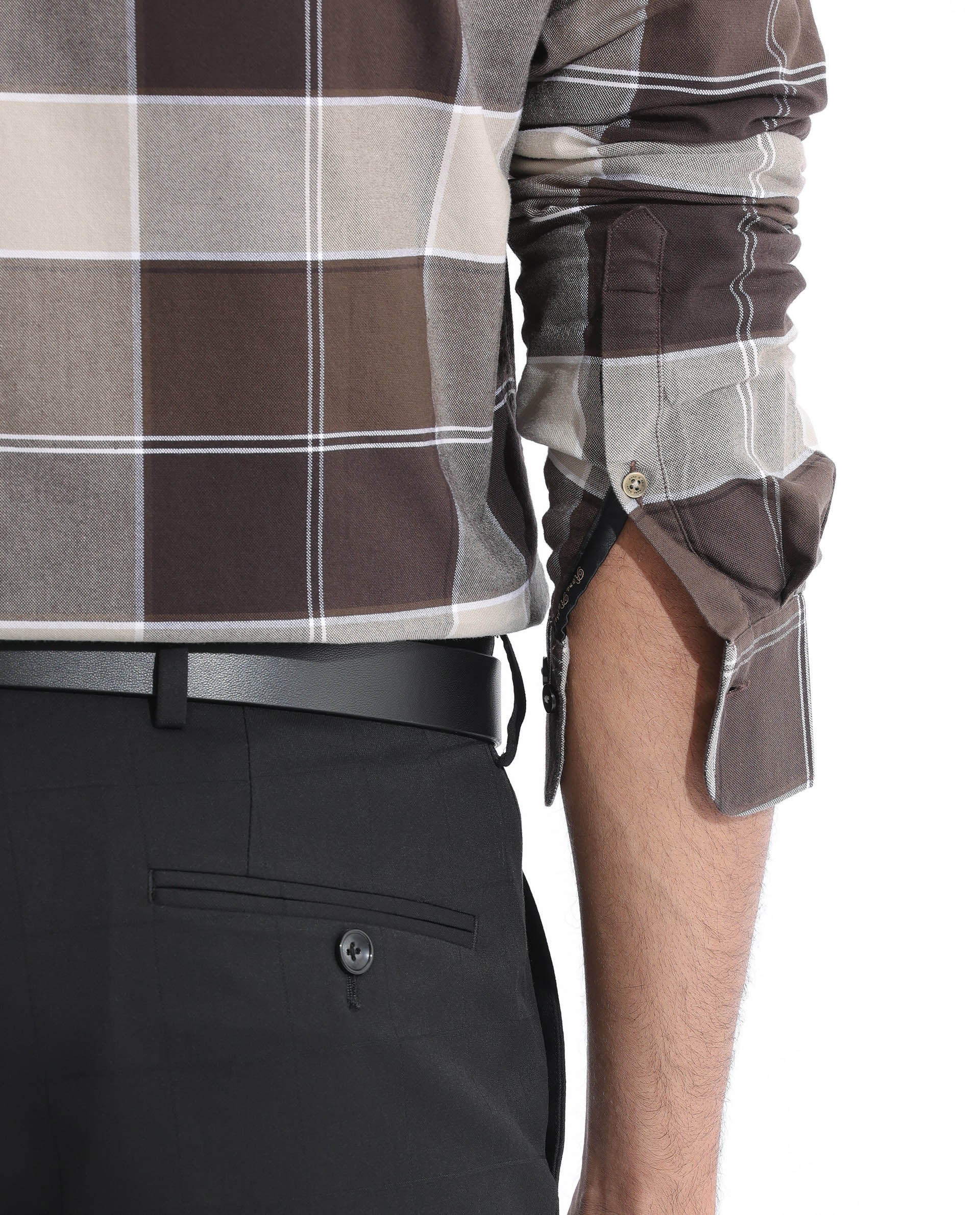 Rare Rabbit Men's Newton Dark Brown Cotton Checked Print Regular Fit Full Sleeve Collared Shirt - Image 4